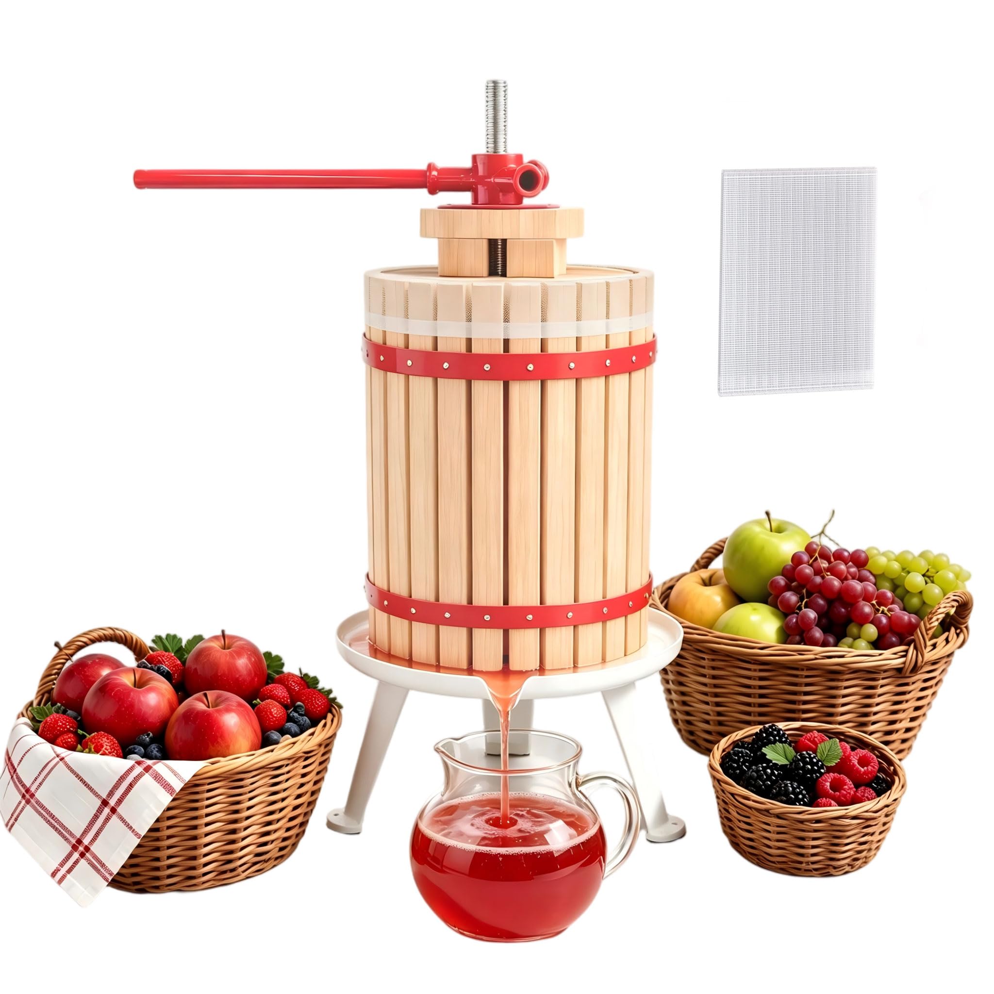UISEBRT Pressoir à Fruits 12 litres - Broyeuse à Fruits de Acier Inoxydable, Presse-Fruits Pressage Aver Sacs pressoir pour Vin Cidre Broyage Fruits Pommes