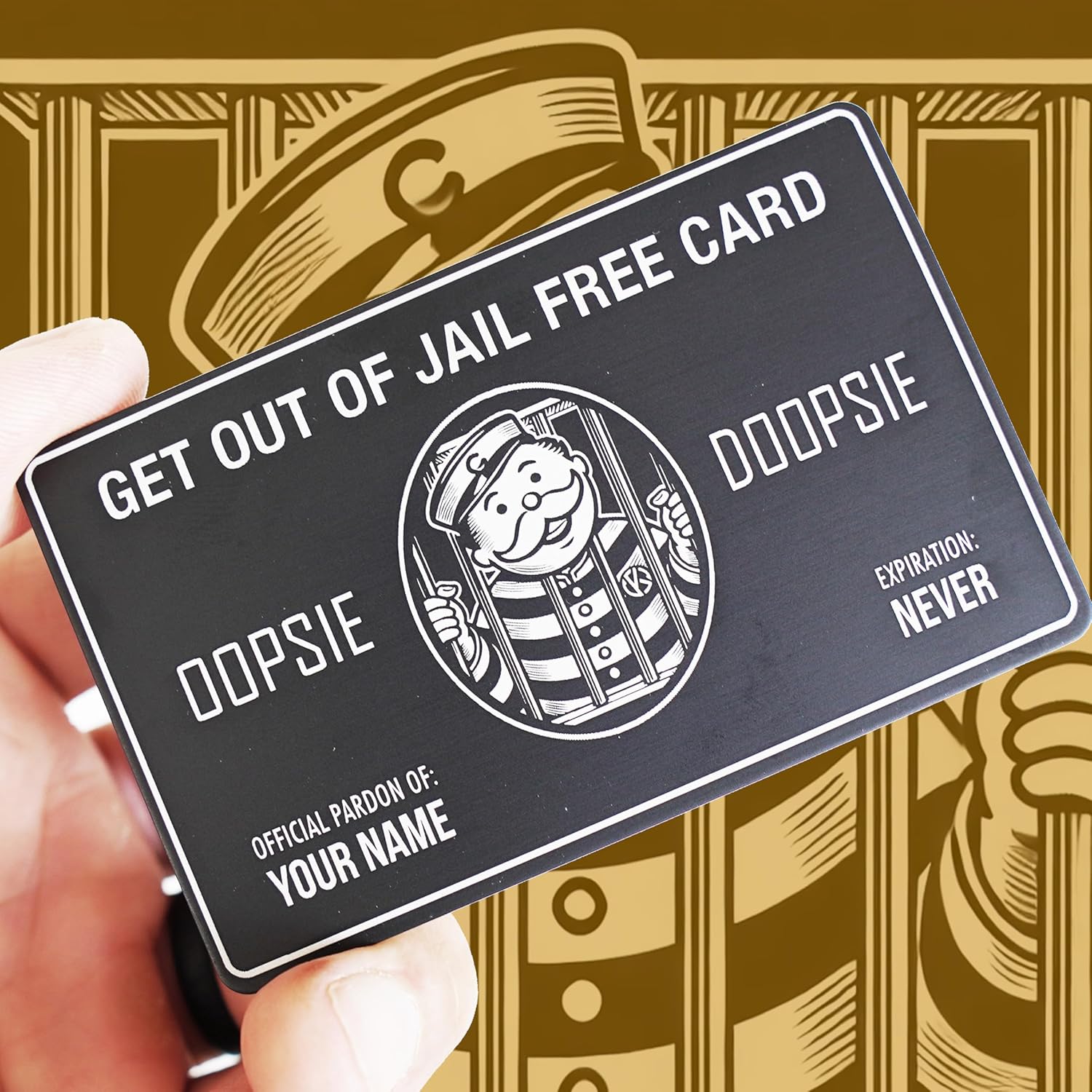 Metal Get Out of Jail Free Card – Hilarious Monopoly Parody Collectible & Joke Gift