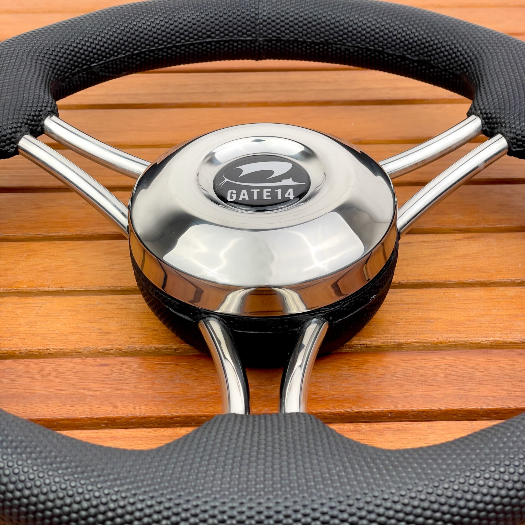 GATE14 Volant Panarea 6 Branches Inox & PU Noir 35 Cm - Design Sportif Pour Bateau & Pneumatique