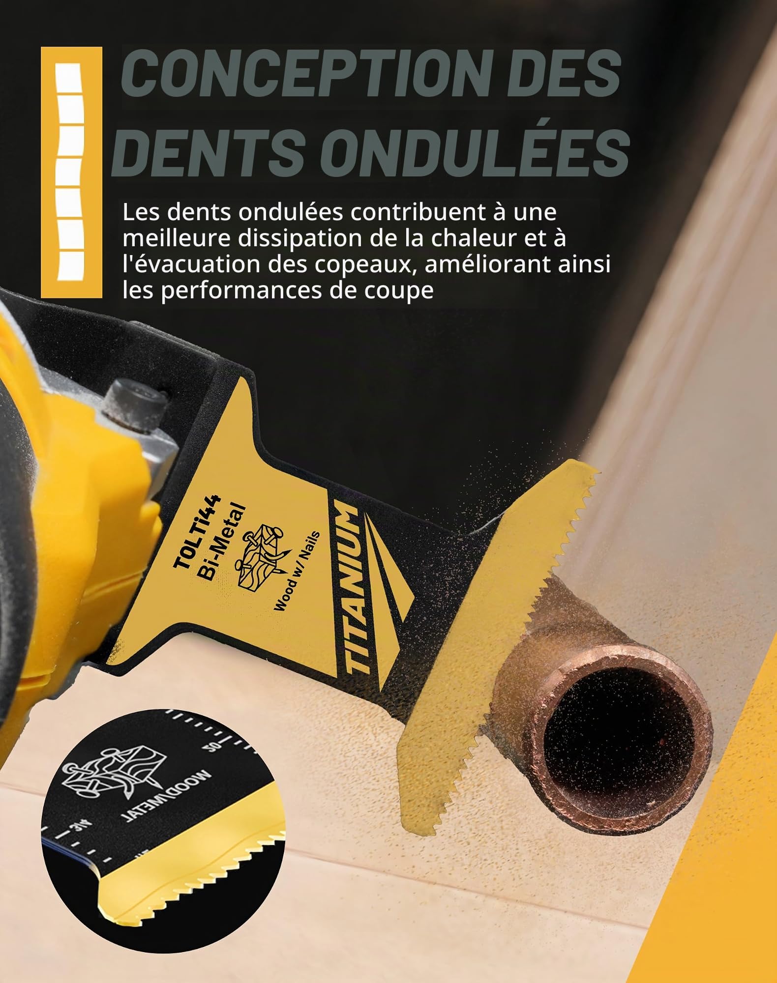 TOLESA Lot de 16 lames de scie oscillantes extra longues en titane multi-usages pour métal, bois, plastique