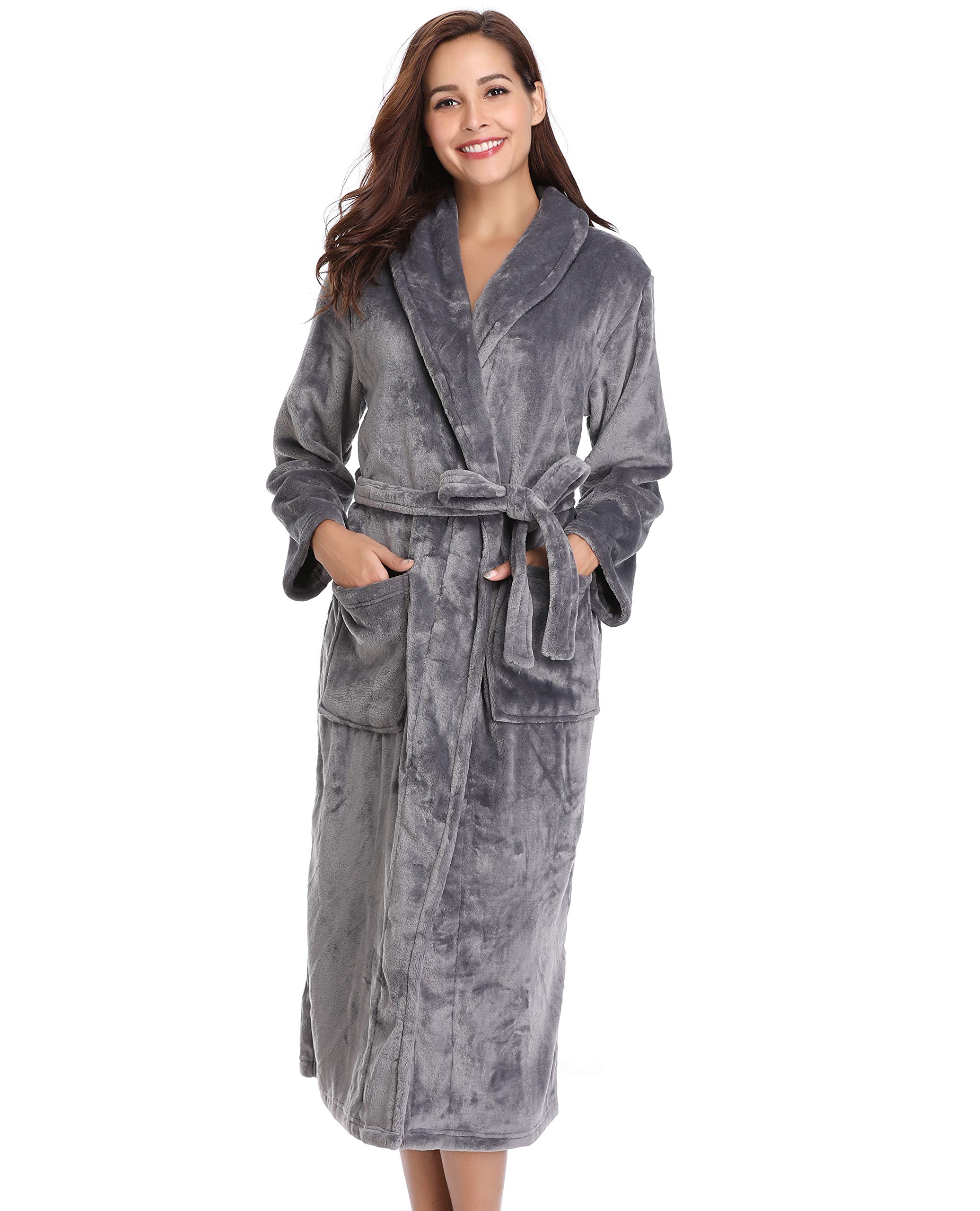 Vlazom Robe de Chambre Femme Polaire Peignoir à Capuche Chaude et Doux Flanelle Hiver Cadeau de Noël