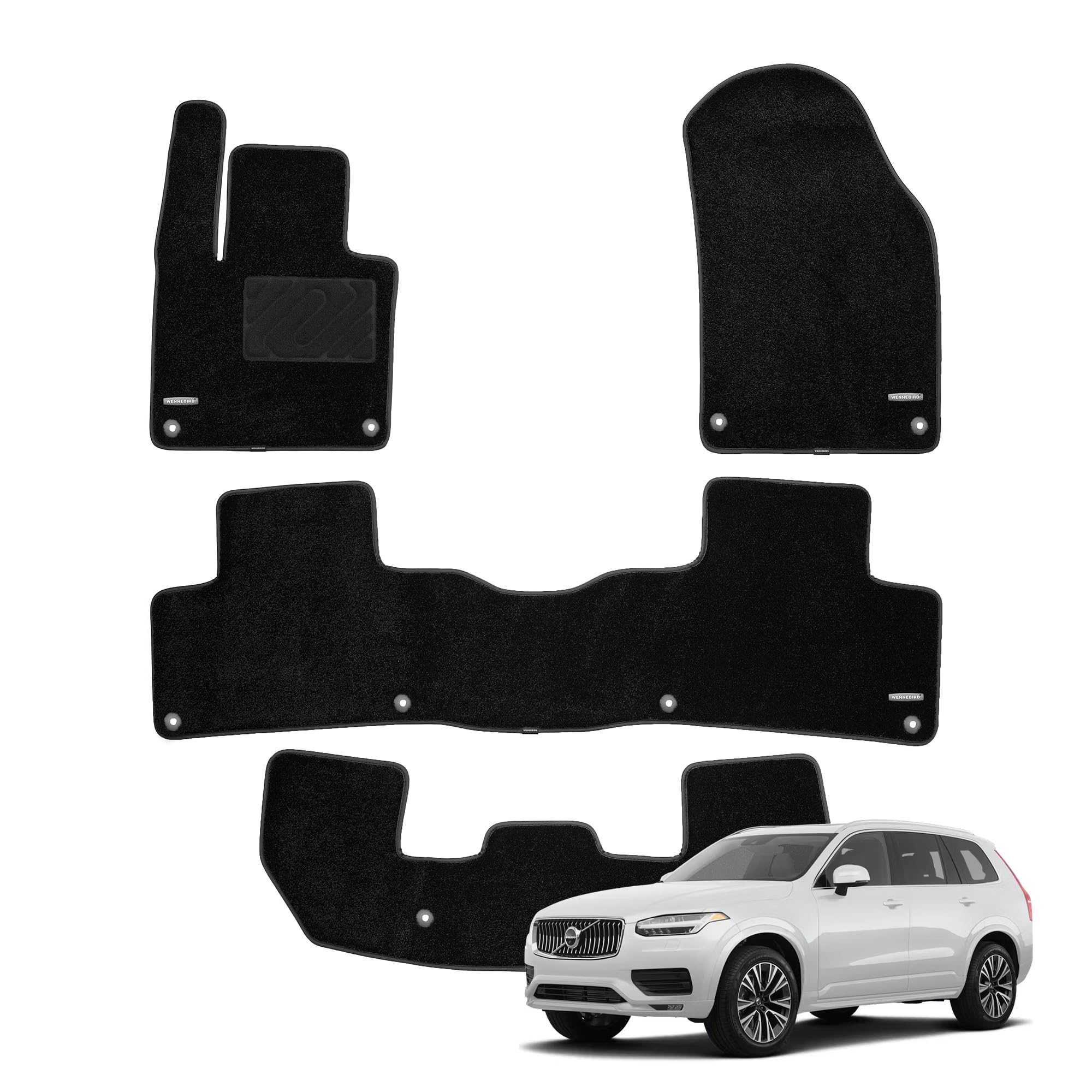 WENNEBIRD Superior Carpet Floor Mats for 2016-2026 Volvo XC90 7 Seats (Not for Plug-in Hybrid), 0.6-Inch Ultra-Thick, Noise-Reducing, All-Weather