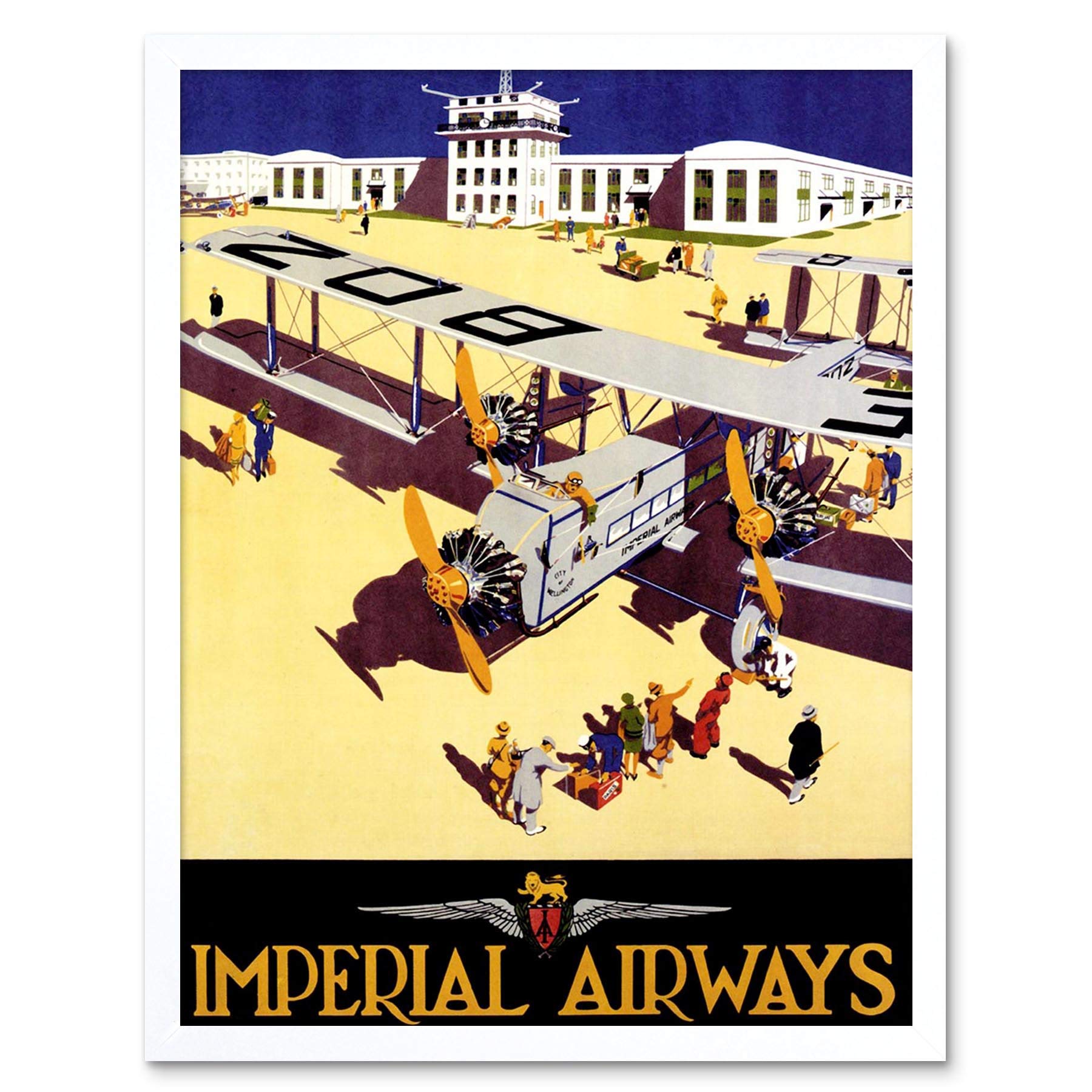 Wee Blue Coo Travel Transport Imperial Airways Retro Aeroplane Propeller UK Art Print Framed Poster Wall Decor 12X16 Inch
