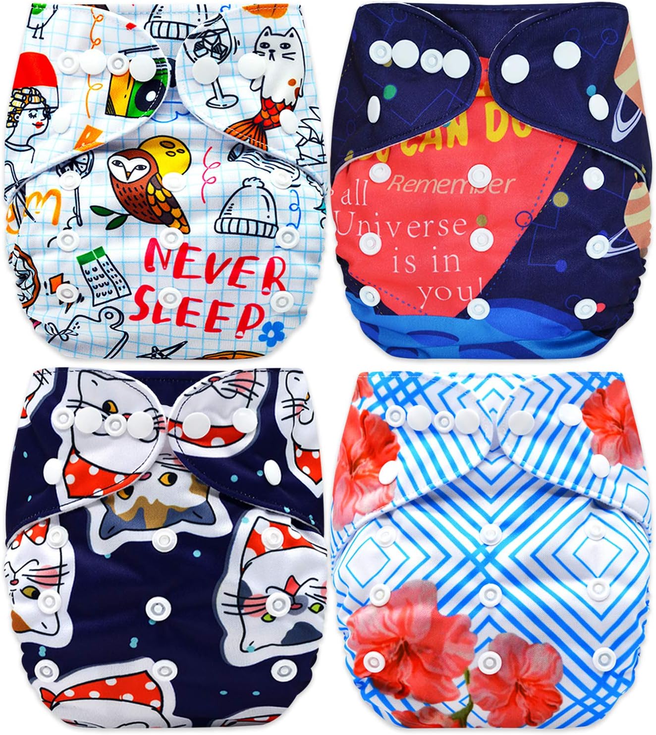 Bembika Polyester Washable Reusable Cloth Diaper for Babies (0-2 Years) -Combo of 4