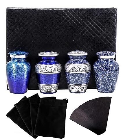 Small Cremation Keepsake Urns Set of Four - Mini Urns and Keepsakes - Set of 4 Keepsake Urns for Human Ashes Remains Mini Cremation Urns, Black Gift Box, 4 Velvet Pouches and Funnel