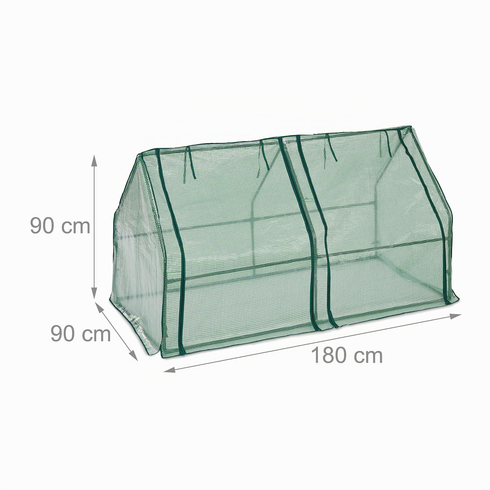 Relaxdays Serra per Orto, HxLxP: 90 x 180 x 90 cm, 2 Porte, Tetto Spiovente, per Esterni, da Montare, Telo in PE, Verde