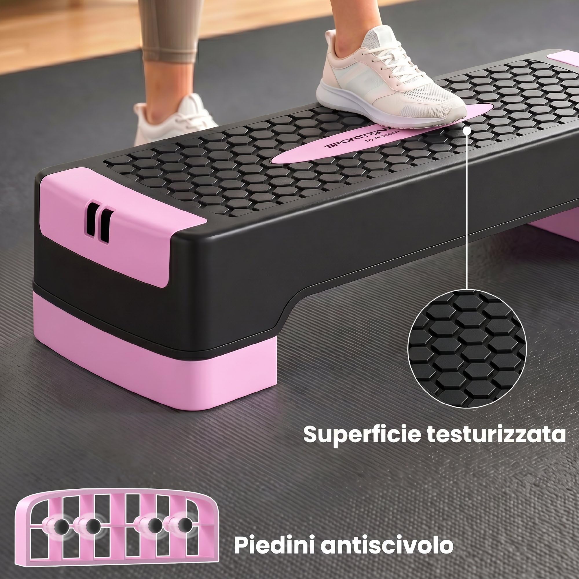 SPORTNOW Stepper Fitness Regolabile su 2 Livelli 11/16 cm Rosa e Nero