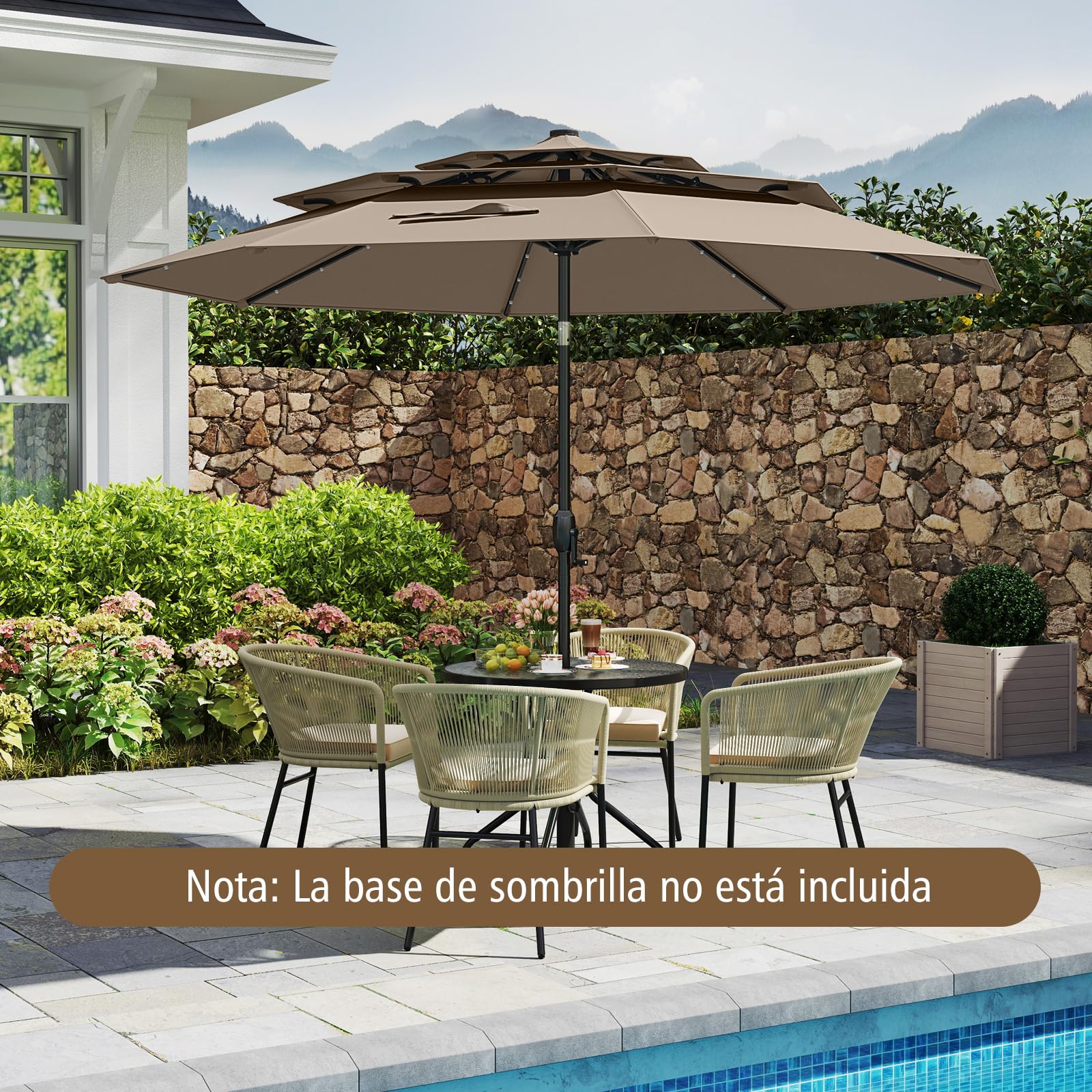 COSTWAY Sombrilla Terraza Exteriorφ300 cm, Parasol con Botón de Inclinación, Manivela, 8 Varillas Resistentes, Sombrilla Jardín Playa Piscina