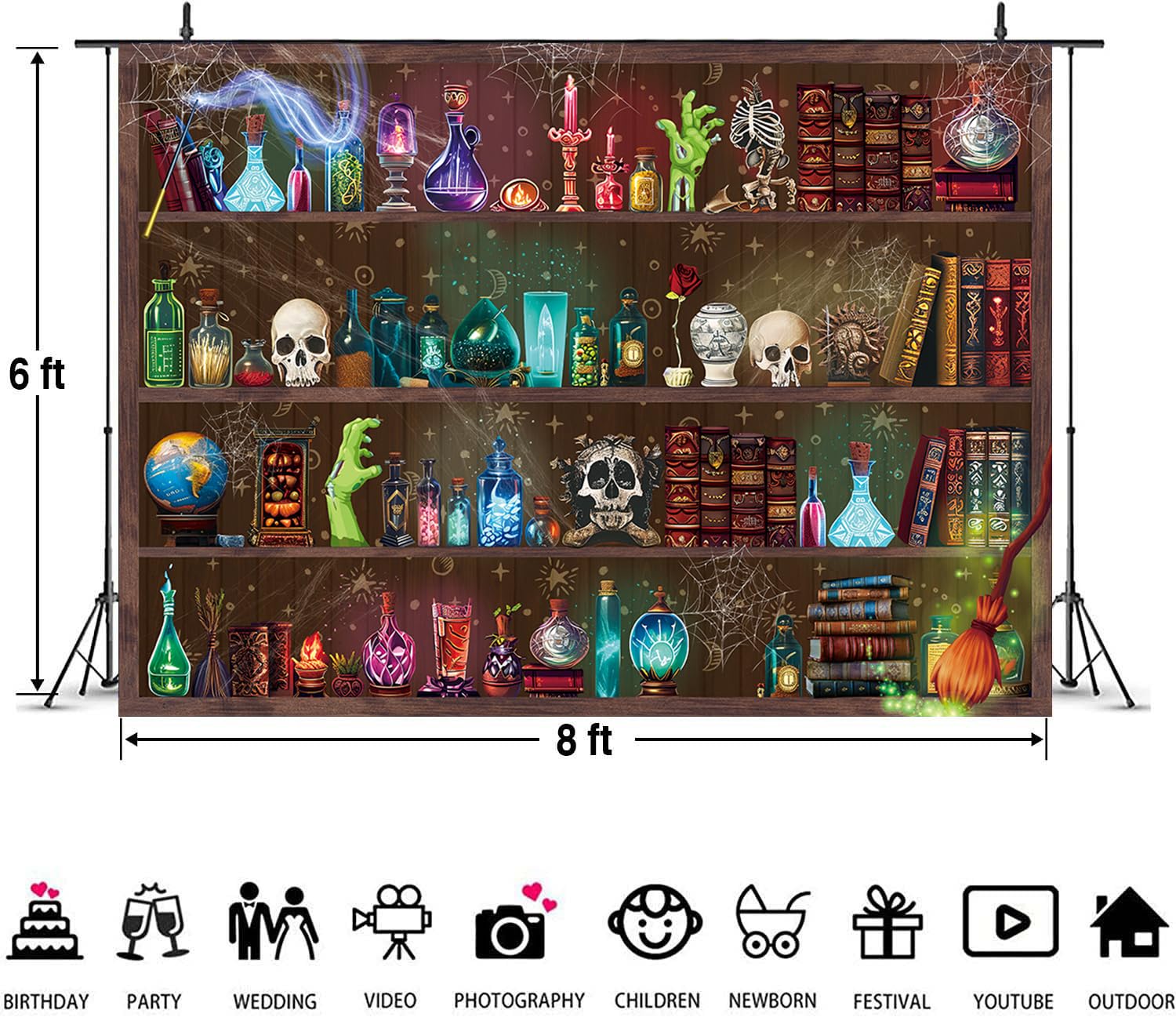 Telón de fondo de laboratorio de química de Halloween, escuela mágica, bruja, veneno, boticario, calavera, laboratorio, fotografía, fondo de Halloween, científico loco, baby shower, decoración de