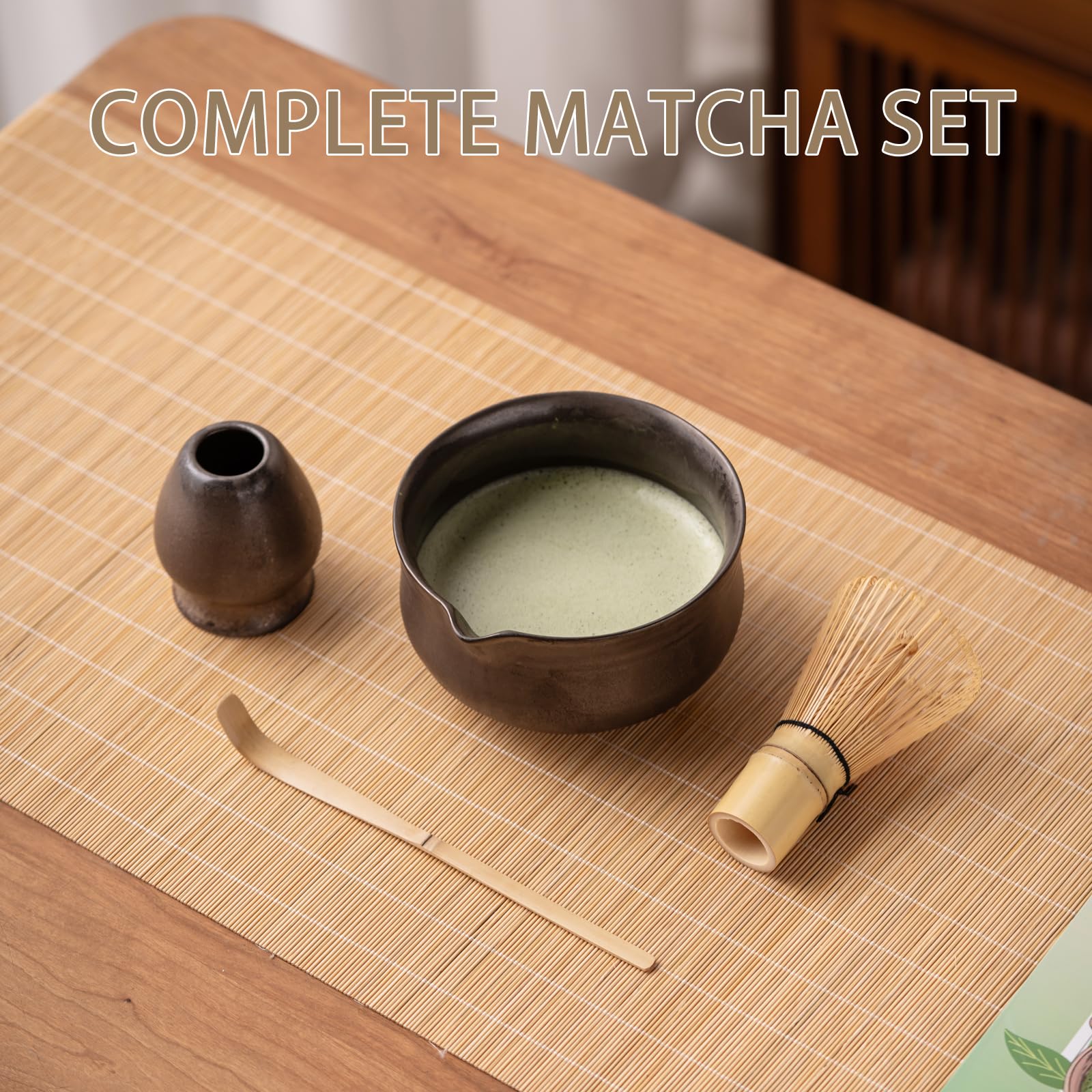 Amazon.com: Ochcahser 抹茶組日本茶組包括抹茶碗附壺嘴抹茶打蛋器