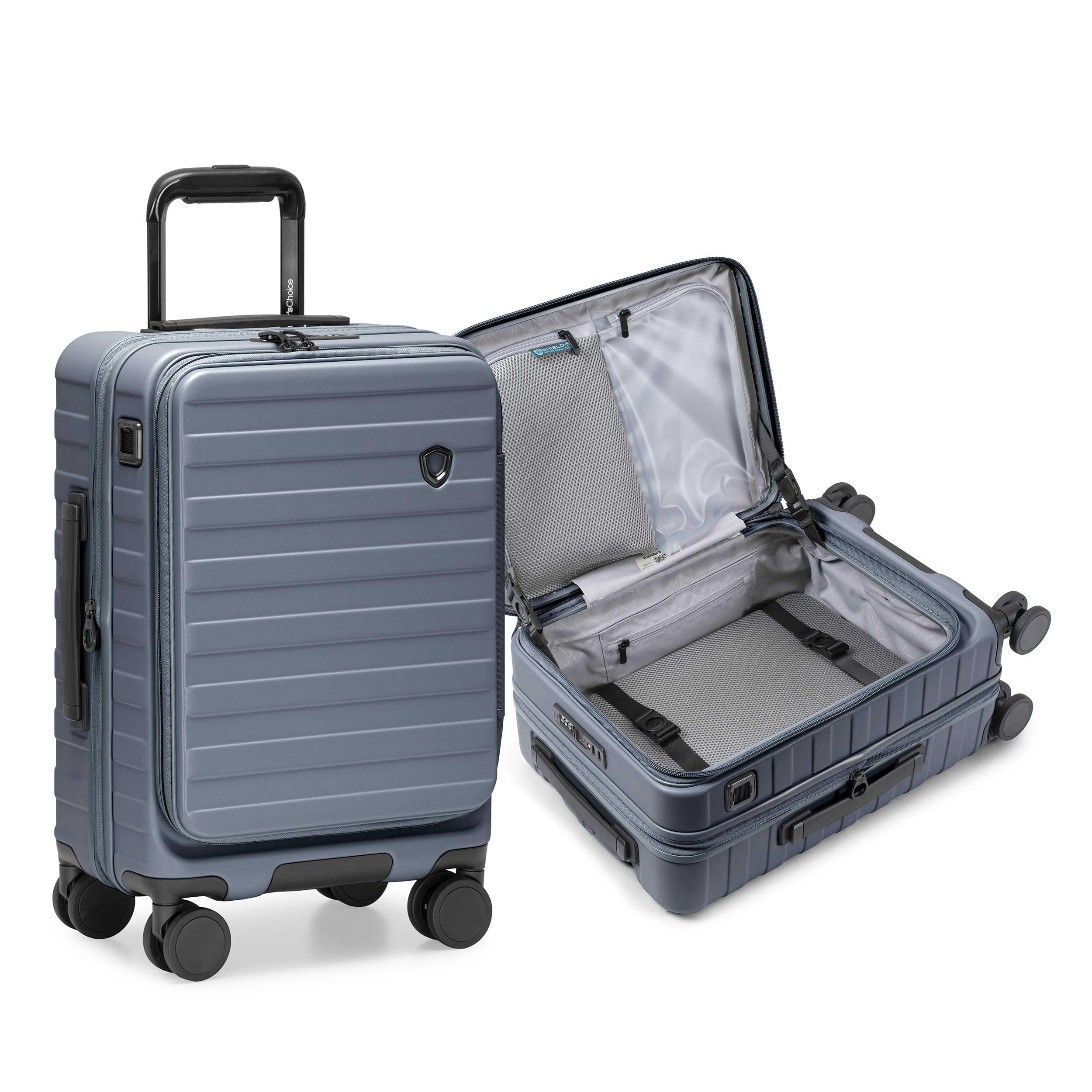 Traveler's Choice Novia Top Opening Expandable Polycarbonate Luggage with Spinner Wheels, Slate Blue, 21-Inch Carry-on