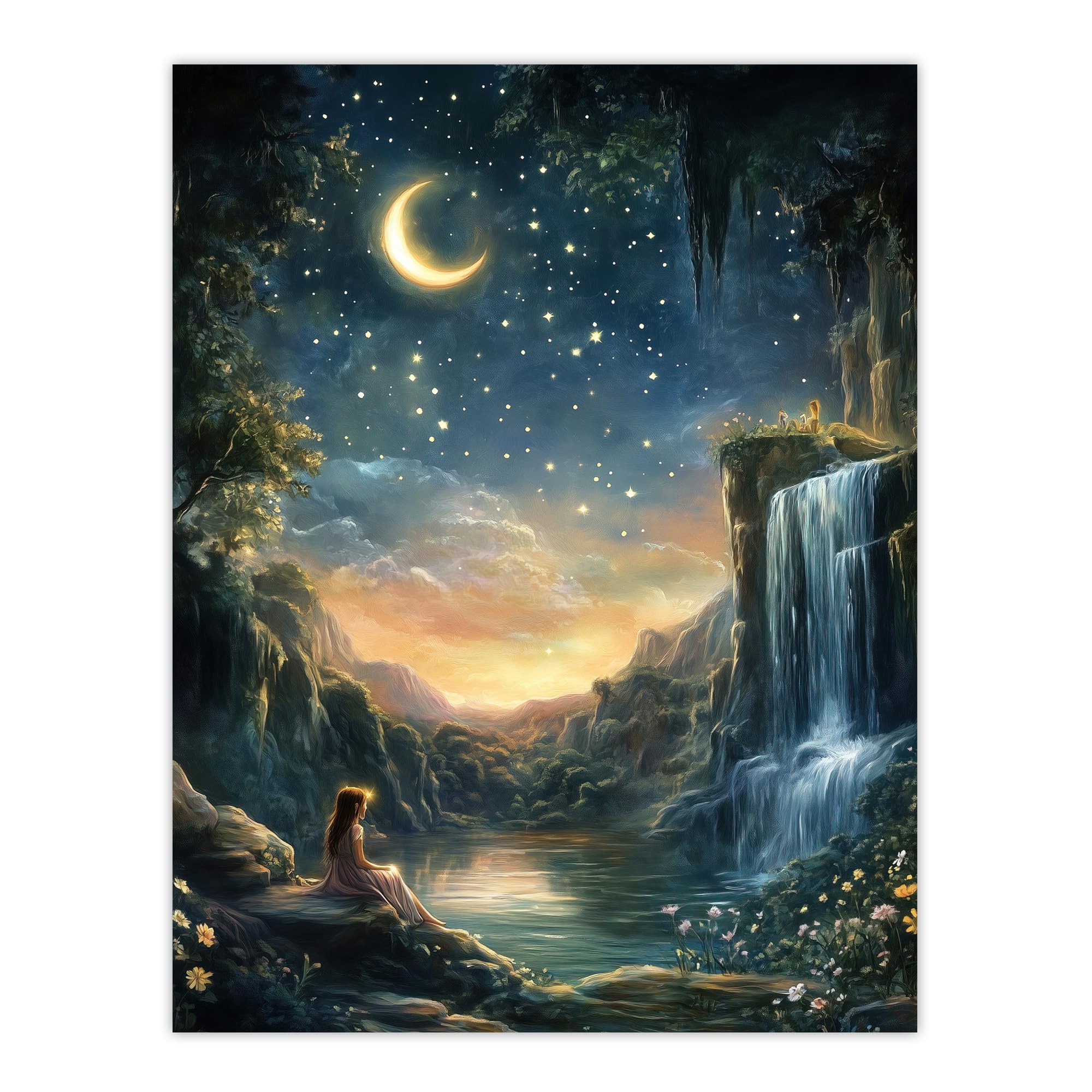 Artery8 Wendy in Neverland Lake Magical Forest Waterfall Nursery Kids Bedroom Extra Large XL Wall Art Poster Print