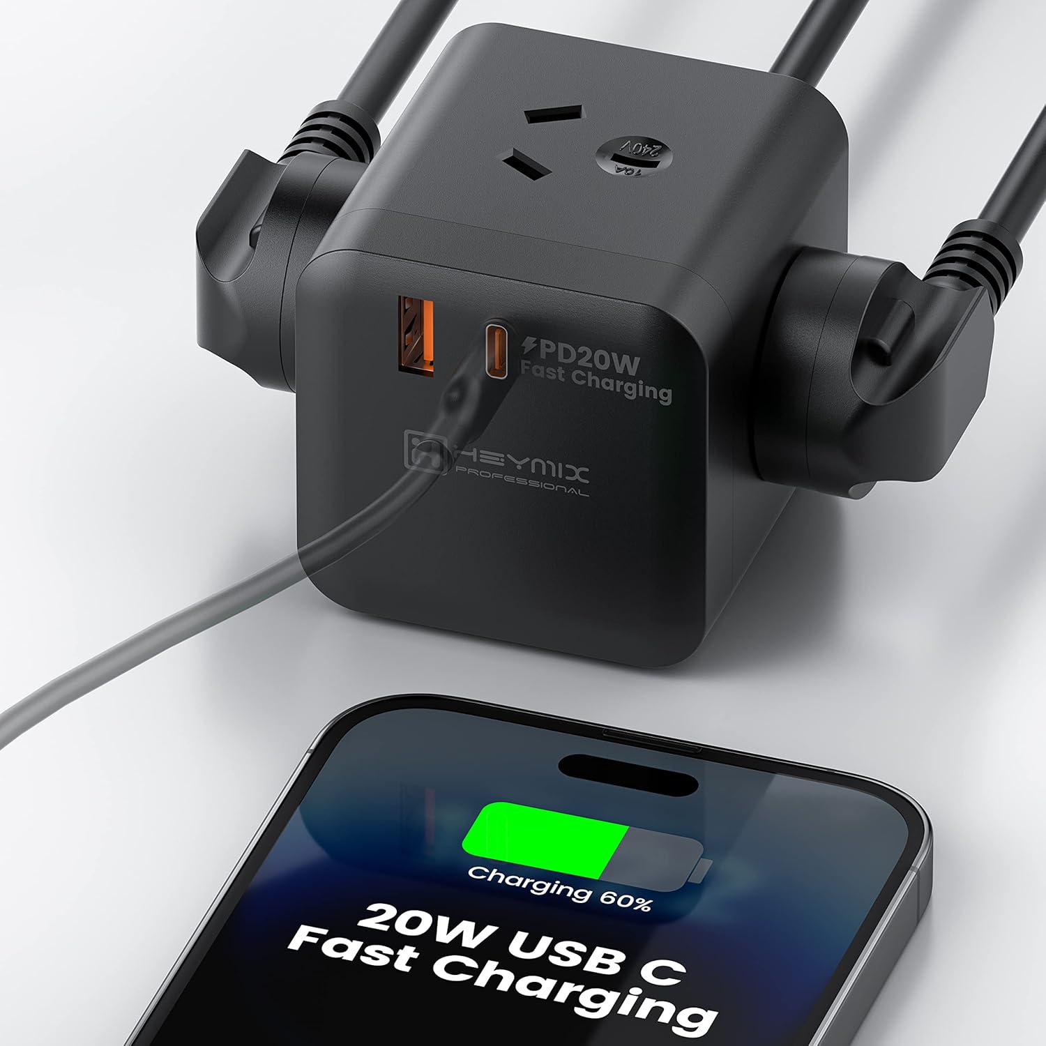 HEYMIX Power Strips USBC, 20W USB Powerboard Surge Protector, 20W Fast