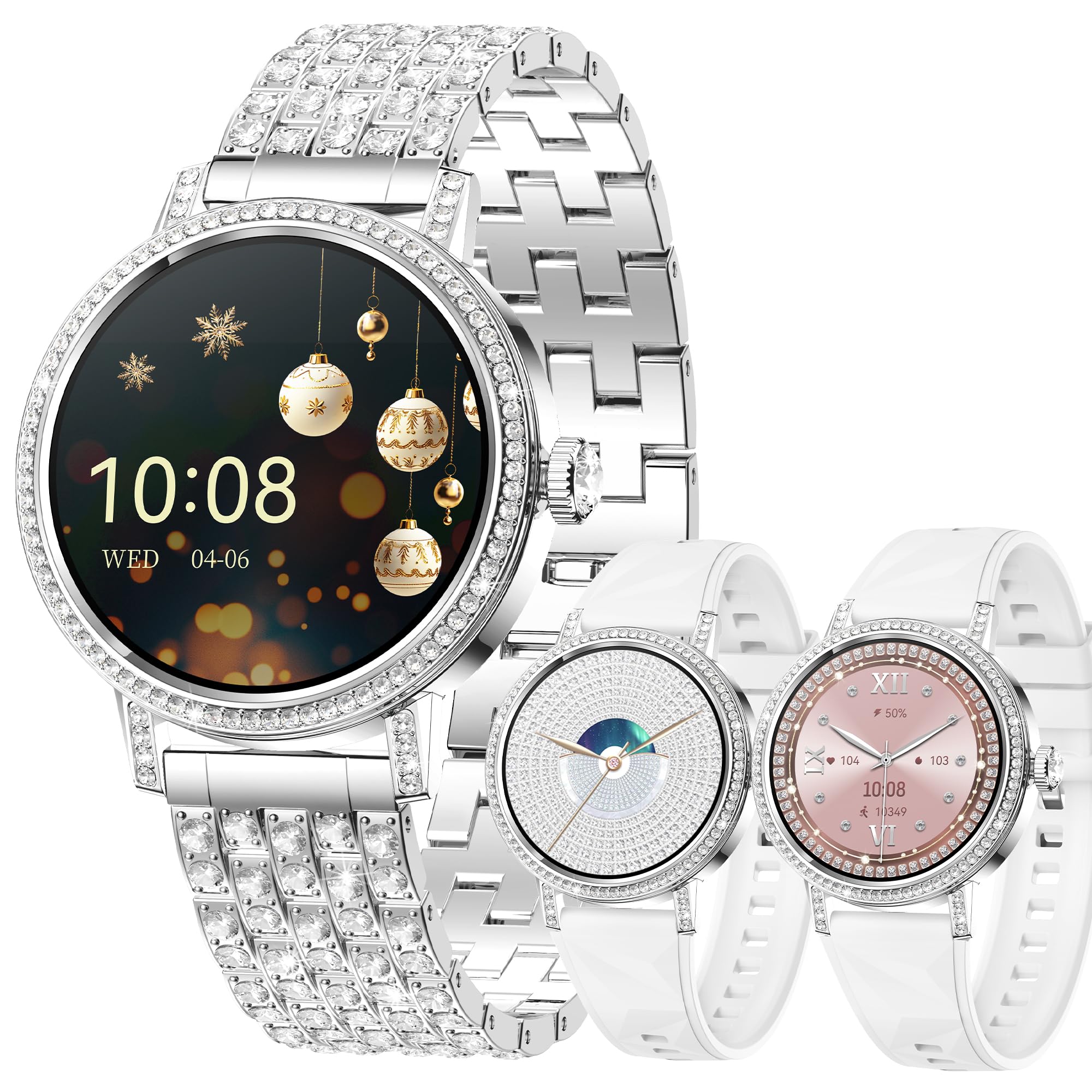Reloj Inteligente Mujer con Llamadas, 1,27 Pulgada Smartwatch Mujer Deportivo con Podometro Pulsometro SpO2 Sueño Presion Arterial Actividad IP67 Reloj Digital para iOS Android (Plateado)