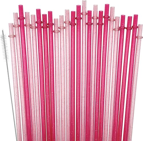 Miniatura 8 de Paquete de 12 popotes de plástico reutilizables con purpurina, vaso duro de 11 pulgadas de largo con cepillo de limpieza, apto para lavavajillas (12