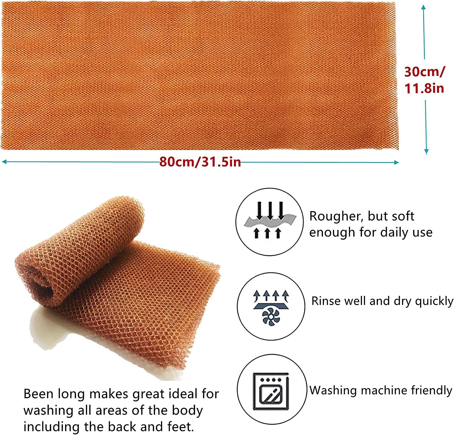 Exfoliante Toalla De Baño,Exfoliating Back Scrubber,Belleza Piel Baño Baño Toalla Toalla Masaje Baño Paño Para Mujeres Y Hombres,Exfoliación,Exfoliación de Espalda y Limpieza Corporal(80CM)