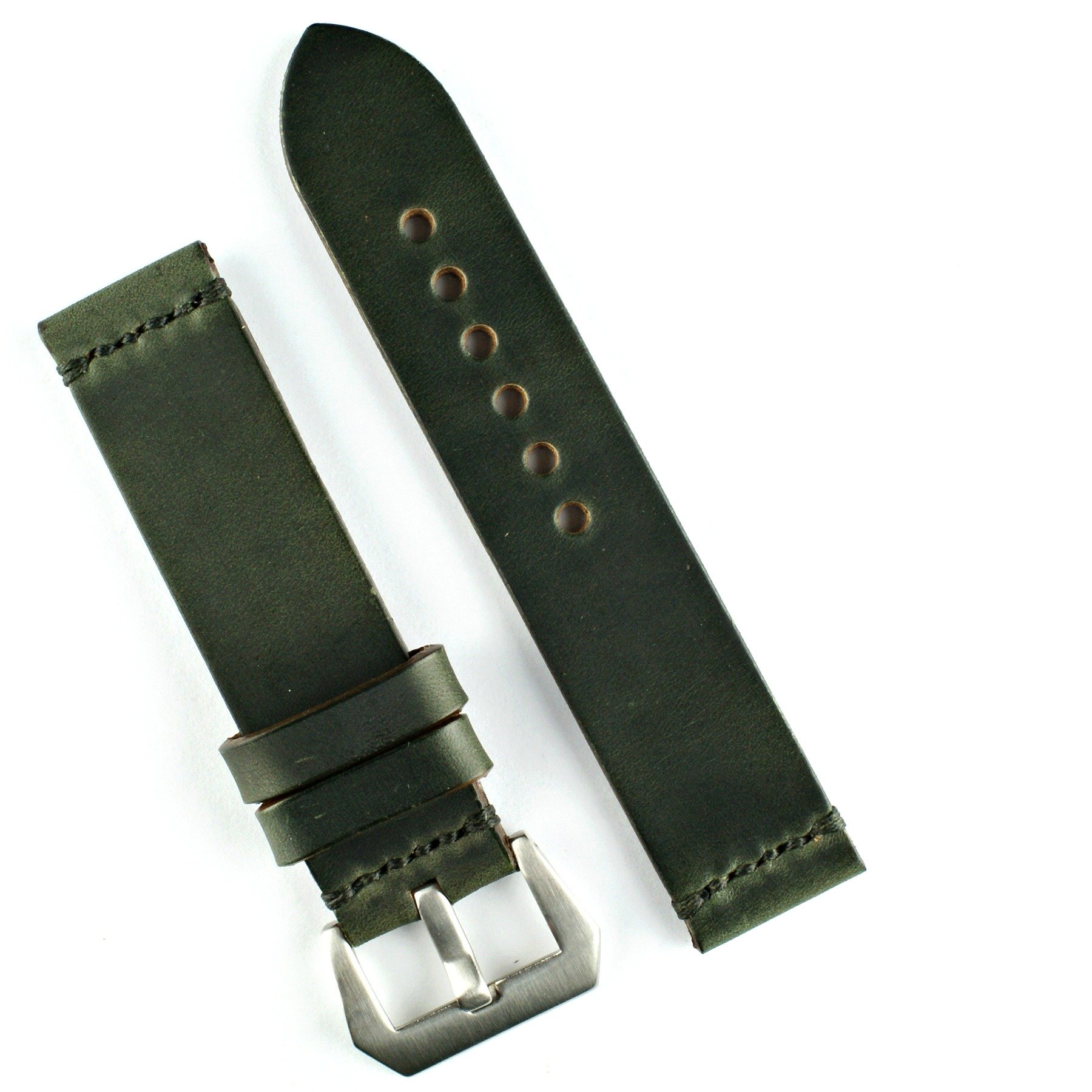 B and R Bands24mm Green Horween Chromexcel Vintage Leather Watch Band Strap Minimal Stitch (Medium Length)