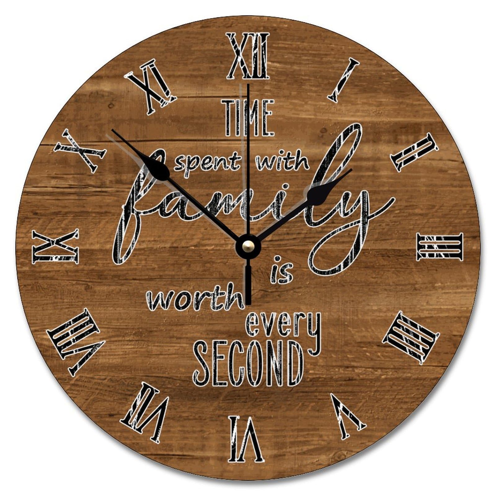 Horloge murale bois marron silencieuse sans bruit tic-tac pour chambre