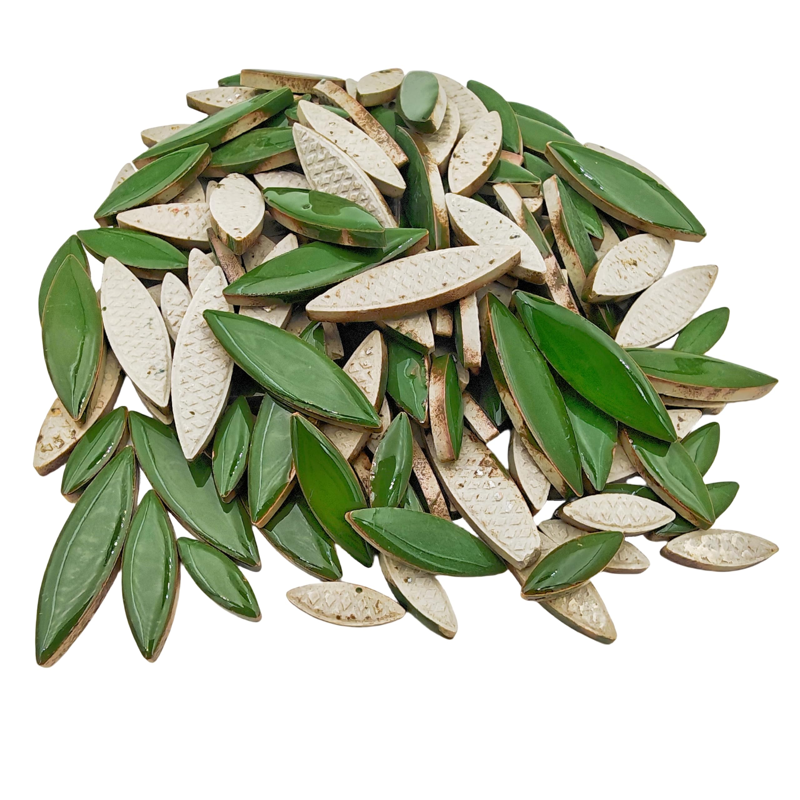 500g/1.1lb Willow Leaf Petal Shape Ceramic Mosaic,Irregular Mosaic Pieces for Home Decoration or DIY Crafts,Mosaic Making Supplies. (Dark Green)