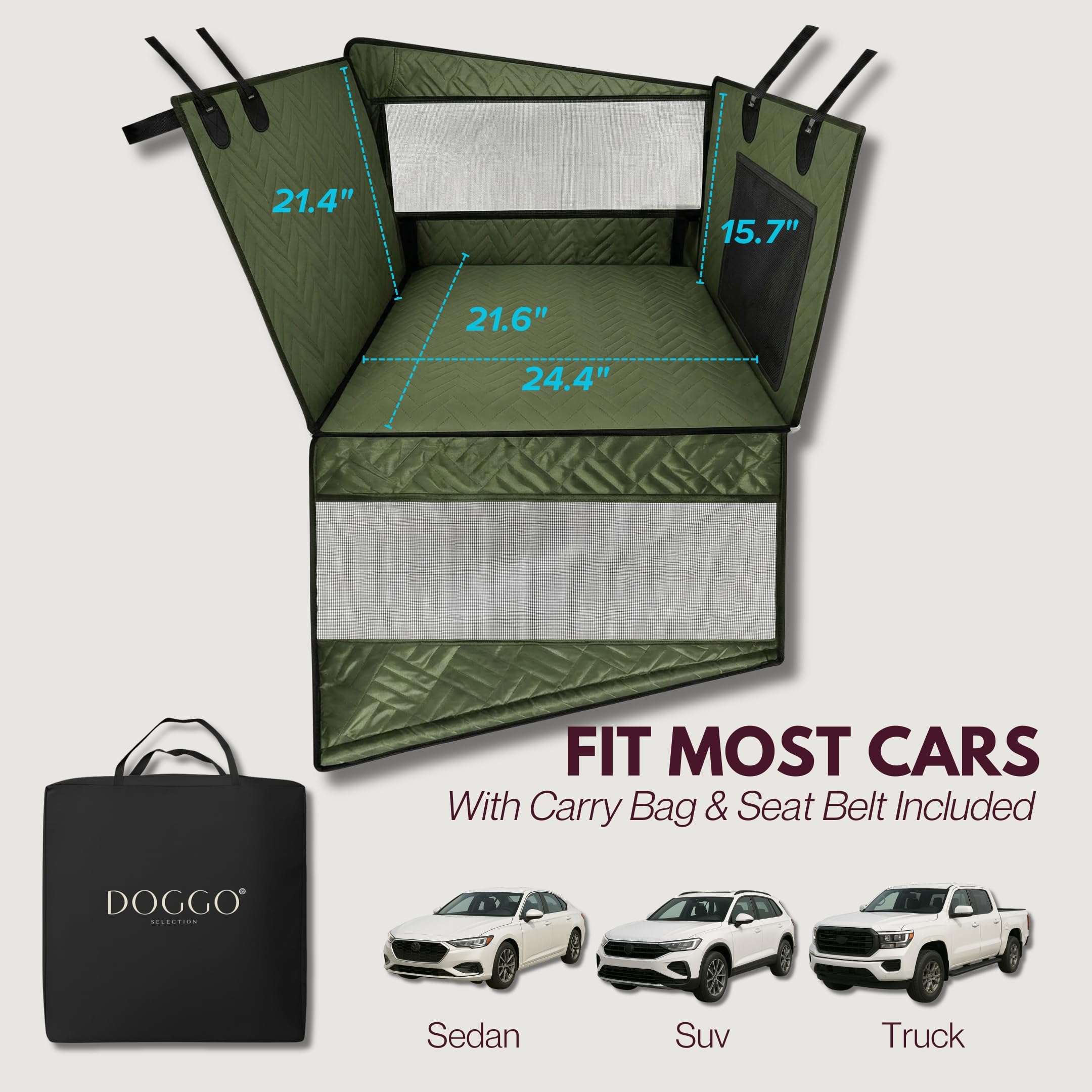 Premium Dog Car Seat & Back Seat – Waterproof & Non-Slip Travel Hammock with Storage Pockets | Secure & Comfortable Pet Seat Cover for Large & Medium Dogs – Fits Cars, SUVs & Trucks (Green) - image 8