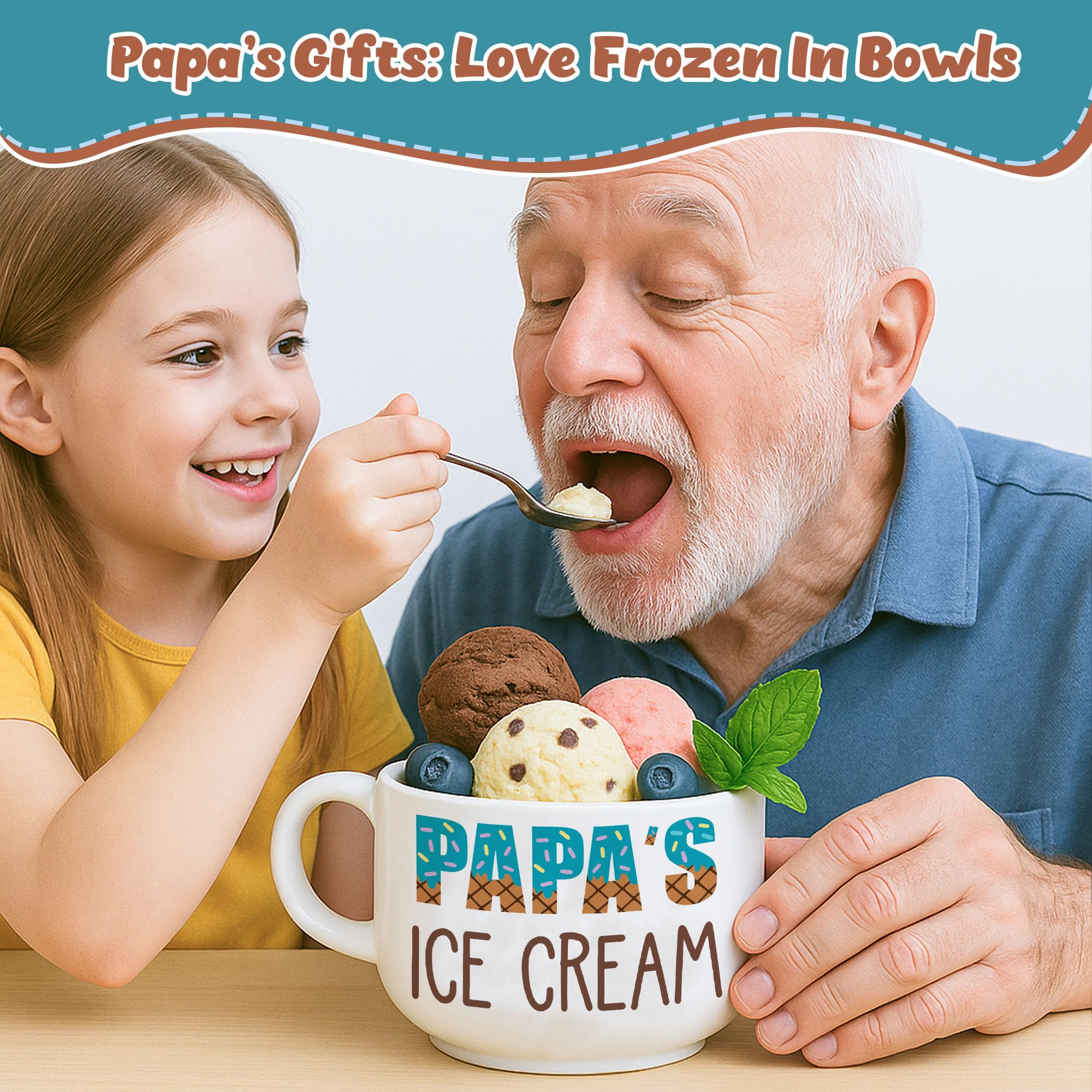 Funny Papa Gifts for Fathers Day from Granddaughter, Cool Birthday Grandparents Day Gift for Papa Grandpa from Grandkids Grandson, Novelty Papa's Ice Cream Bowl Presents Set