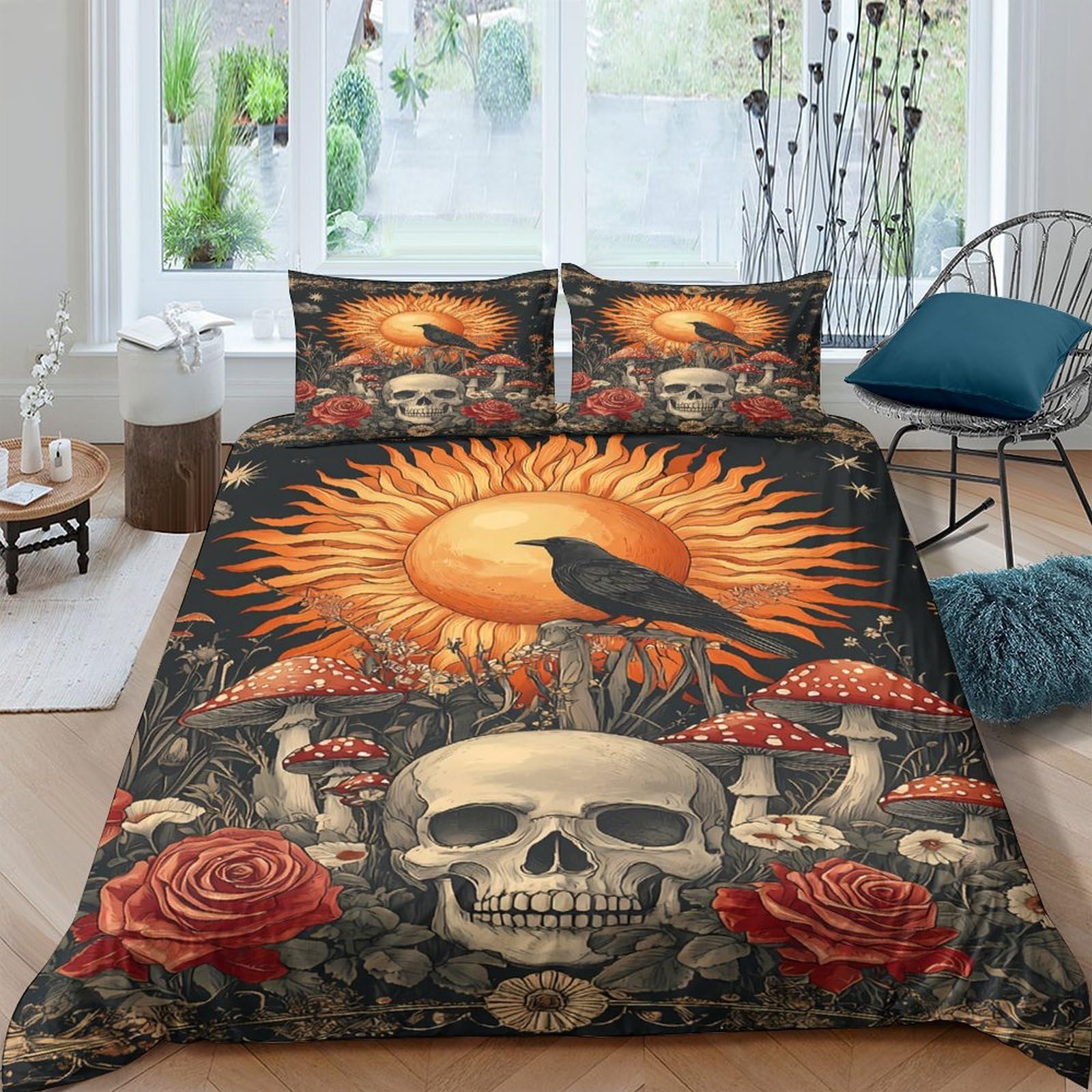 Ctjqhvkz Style-7 3D Printed Gothic Skull Fitted Sheet Microfiber Soft Sun Raven Mattress Cover For Bedroom Dorm Decor Protection Single（135X200cm）