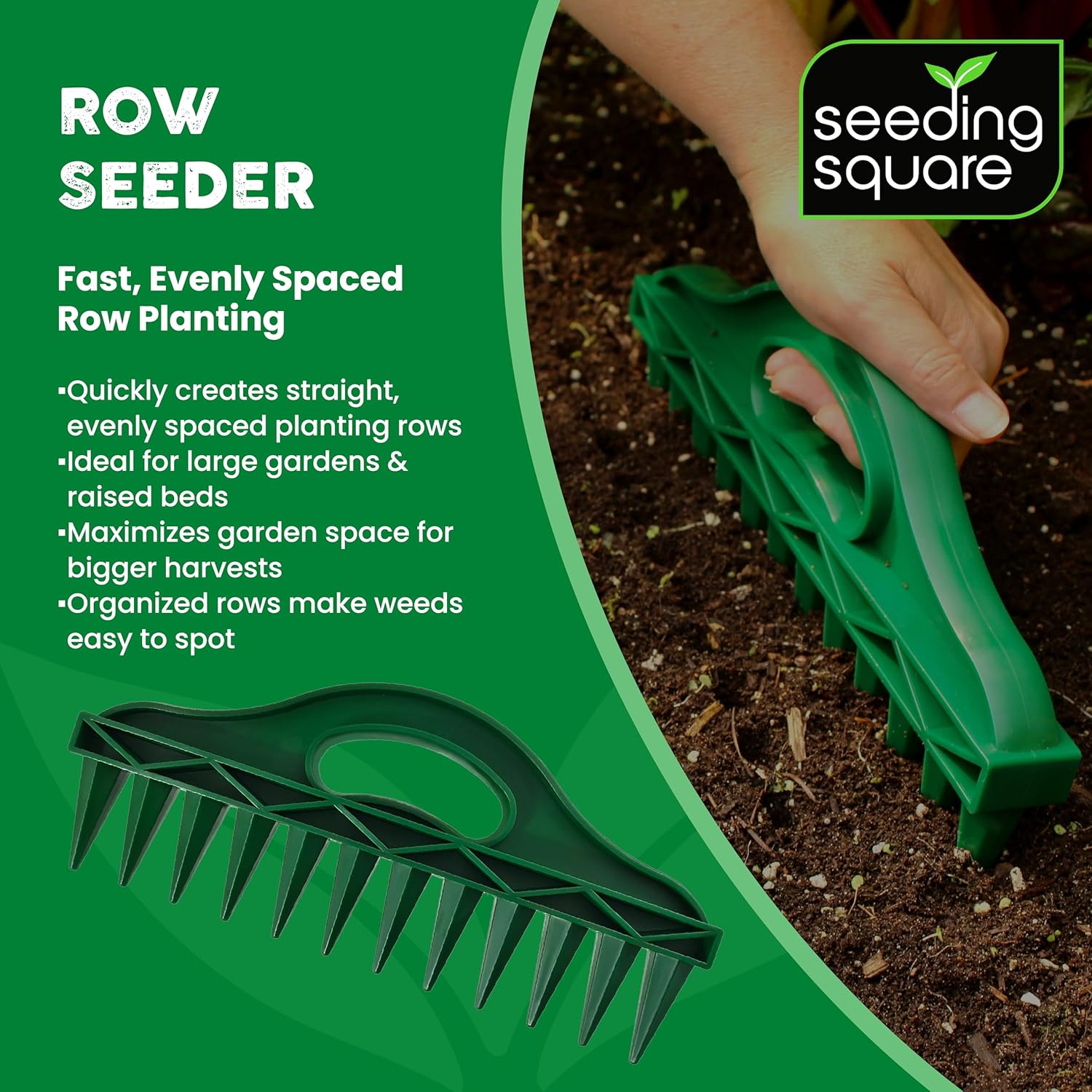 Seeding Square Sneaky Weeder + Row Seeder Bundle – Garden Weeding Tool, Row Maker & Seed Spacing Template for Raised Bed & Vegetable Gardening