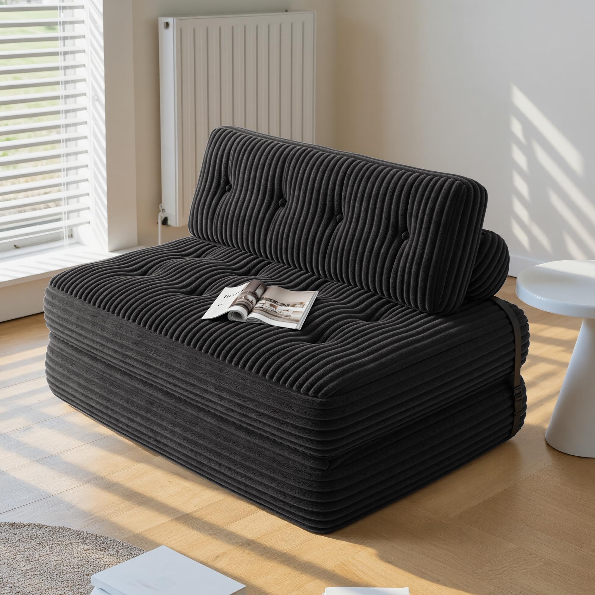 Xbro Divano Letto Matrimoniale 2 Posti 200x130 cm Pieghevole Salvaspazio in Velluto a Coste con Poggiatesta, Compatto per Soggiorno e Ospiti, Grigio Scuro