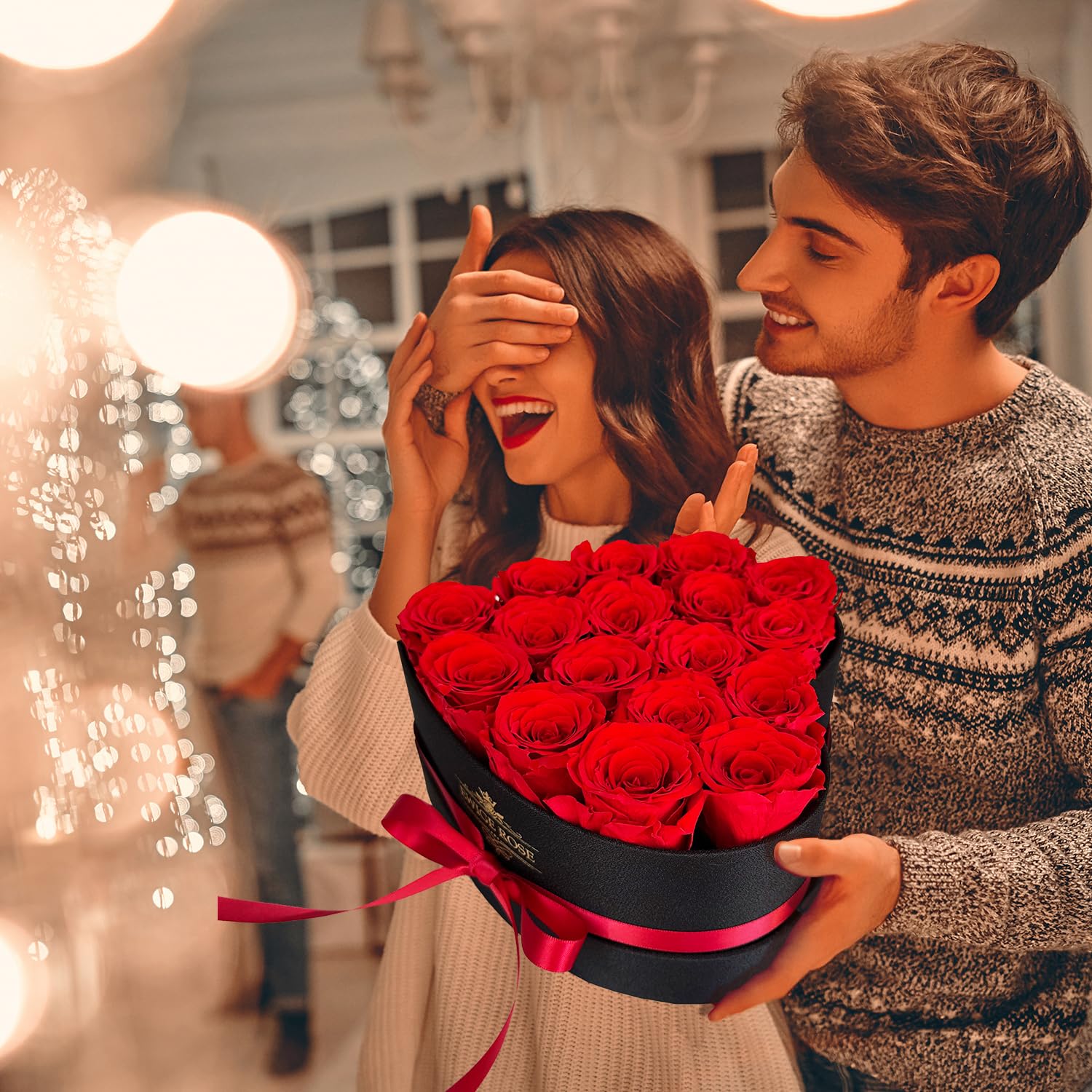 17 Roses Infinity, Roses Roses Éternelles en Cadeau pour Femmes, Rose Conservée en Boîte en Forme de Cœur pour Femme, Mère, pour Anniversaire, Anniversaire de Mariage, Saint-Valentin, Fête