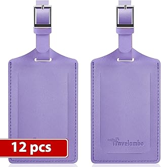 Travelambo Luggage Tags for Suitcases Faux Leather Privacy Protection 12 Pack Bag Tags Travel Accessories Essential, Classic Purple