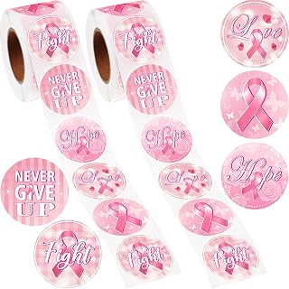 1000 Pieces Pink Ribbon Breast Cancer Awareness Stickers for Women Girl Round Ribbon Stickers Breast Cancer Awareness Accessories for Event Supplies Party Decorations