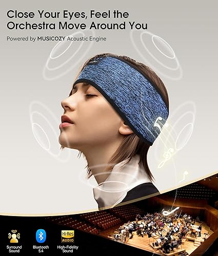 Miniatura 9 de MUSICOZY Auriculares deportivos Bluetooth para dormir, auriculares inalámbricos para dormir, máscara de ojos para dormir de lado, entrenamiento,