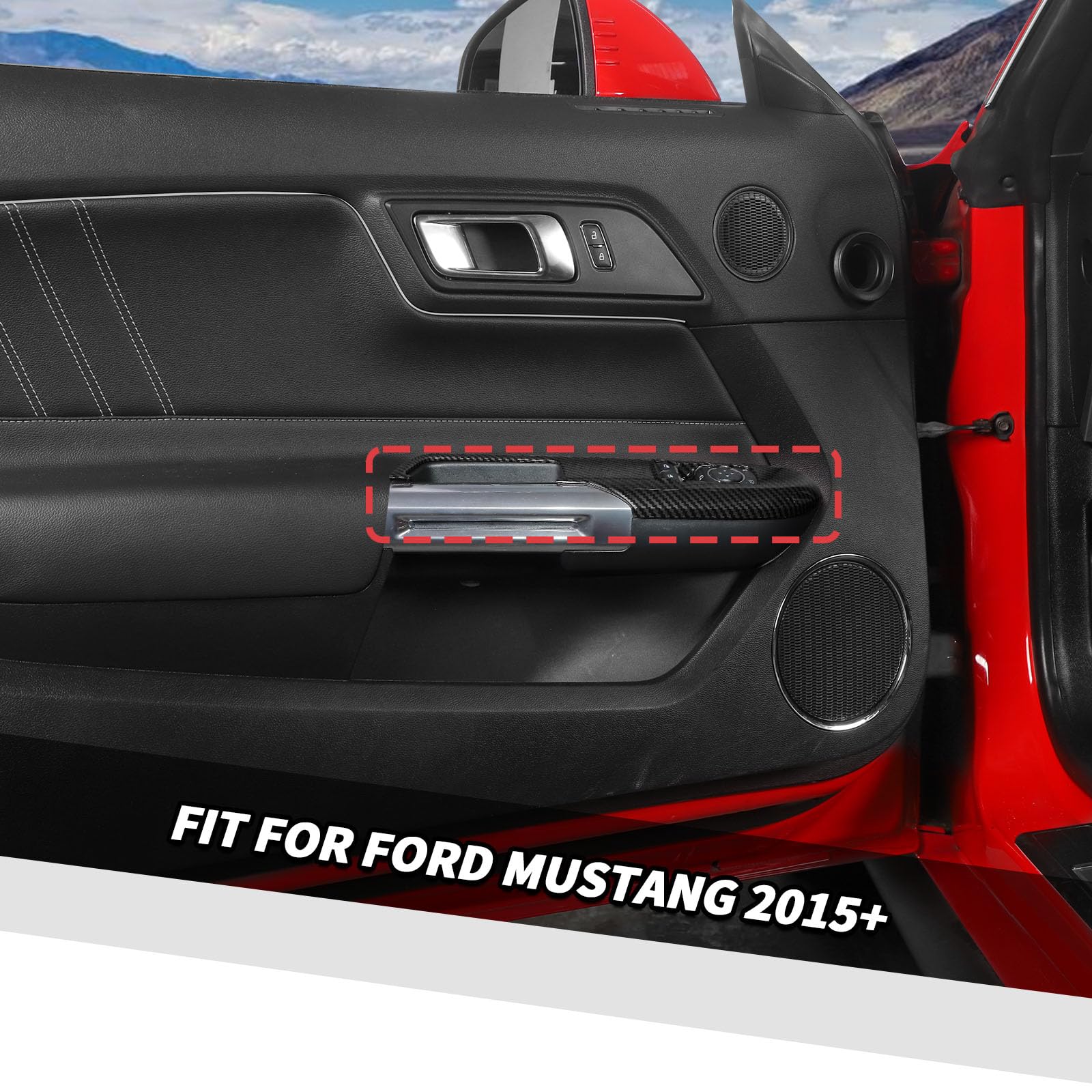 Jimen Ajuste para Ford Mustang 2015-2024, 2 piezas de cubierta de panel de interruptor de elevación de ventana de coche (fibra de carbono)
