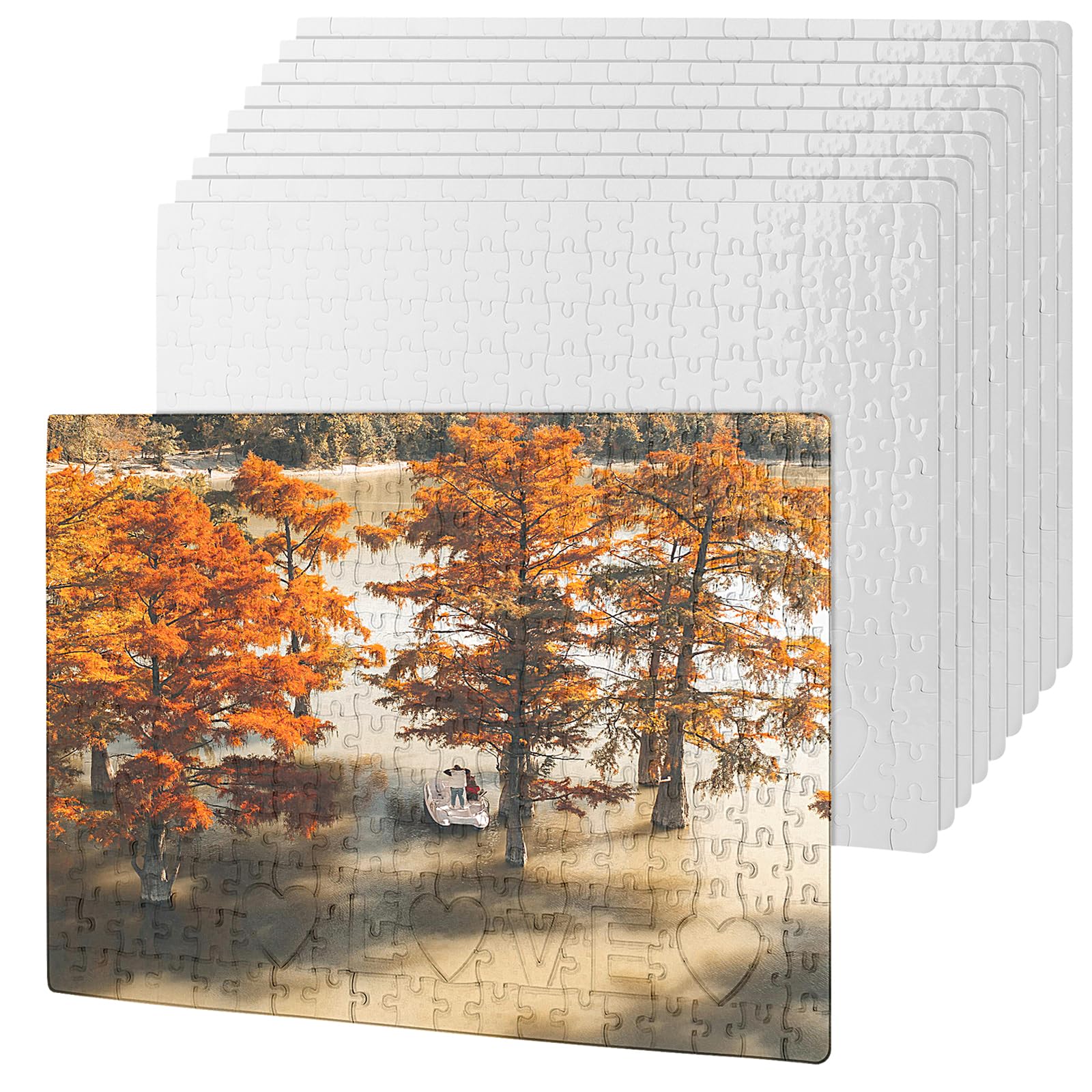 10 Sheets Large Blank Jigsaw Puzzle, 15.5 x 11 Inch Heat Transfer Puzzle Blanks, Sublimation Jigsaw Puzzle with Love Words, All White Printable Jigsaw Puzzles for Craft, DIY, Art