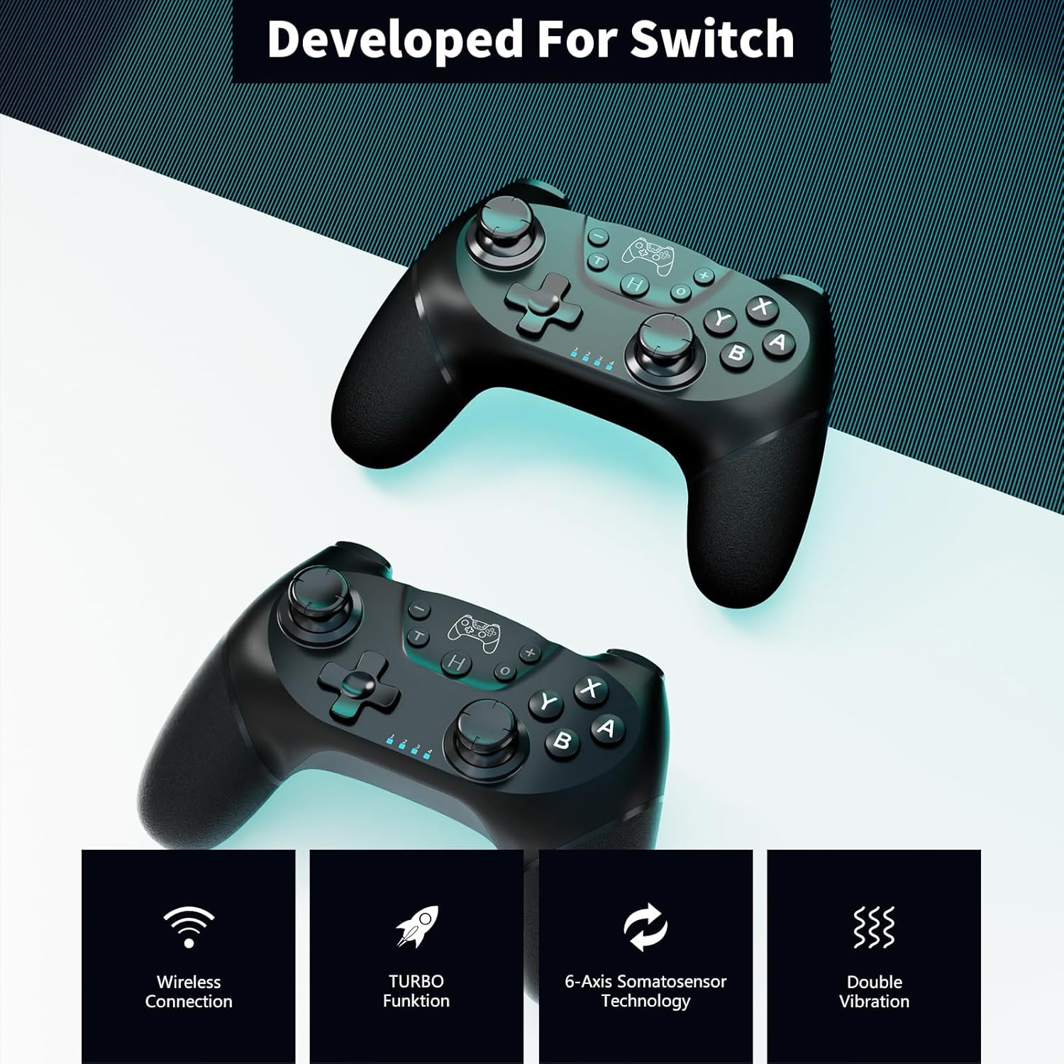 AceGamer Wireless Controller for Nintendo Switch/Lite/OLED/Switch 2, 2 pack, Dual Vibration/Turbo/Ergonomic ! (Black&White) - imagen 2