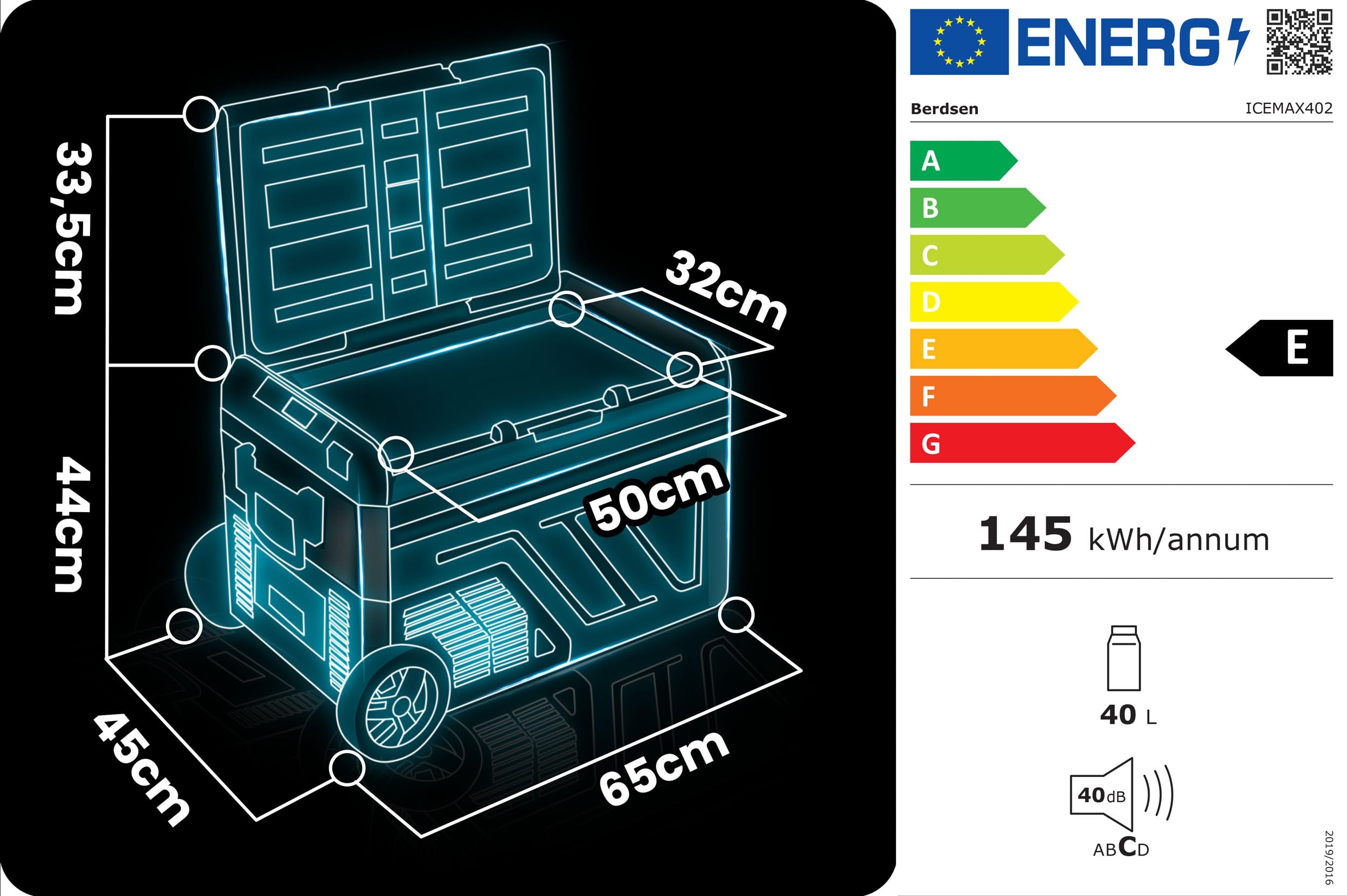 Berdsen Lodowka turystyczna kompresorowa Icemax 400 40 l dwukomorowa cicha energooszczedna 12 V 230 V