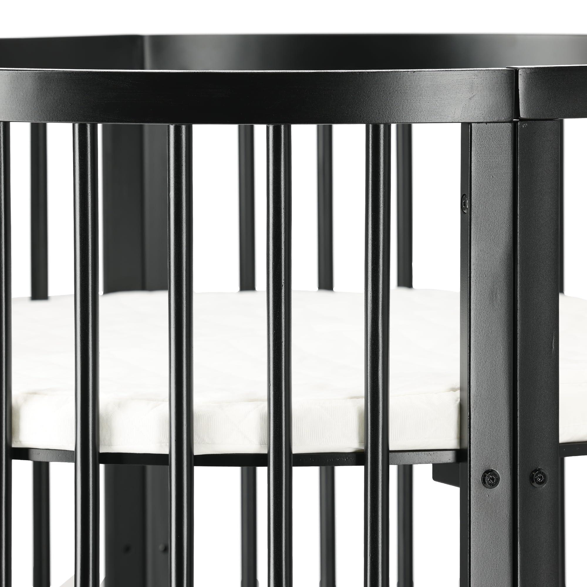 Deryan Willow Spielbox rund – Holz Laufstall für Babys – Inkl. Matratze – Schwarze Baby Playpen – Sicherer Indoor Spielplatz aus Holz - Schwarz