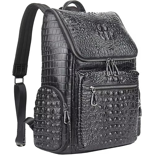 boshiho Real Leather Laptop Backpack Fashion Travel Bag Daypack for Men (L - Metal Zipper Pull)