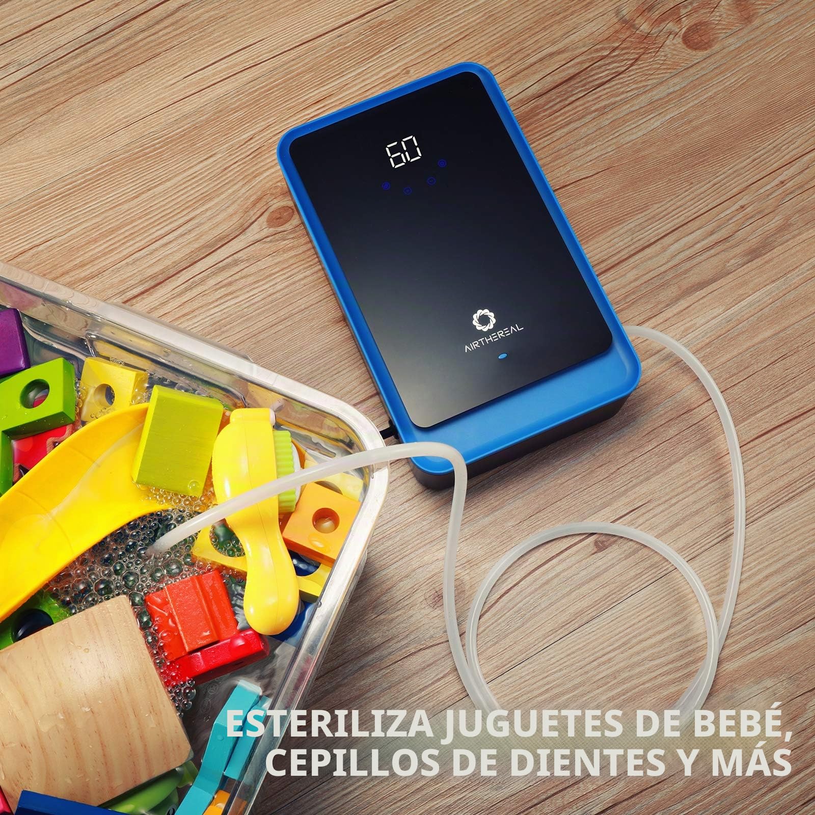 Airthereal AH1000 Generador y Purificador de Ozono 2 en 1 para agua y aire, con 2 modos, temporizador y generador de iones negativos – limpia agua, aire, paños, frutas y verduras.