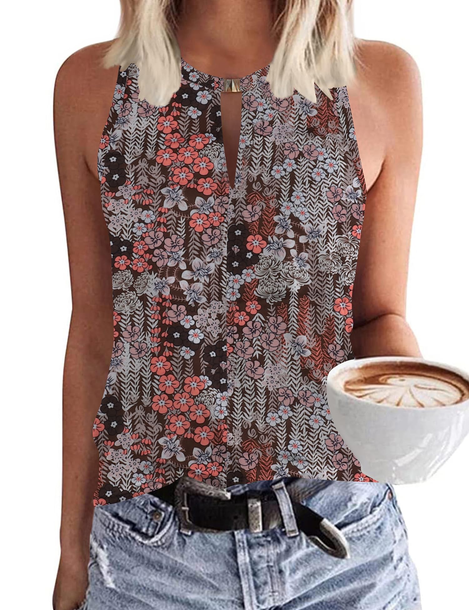 Mavis Laven Camiseta de tirantes sexy para mujer, sin mangas, cuello en V, cuello en V, blusa elegante, informal, holgada, con cuello halter
