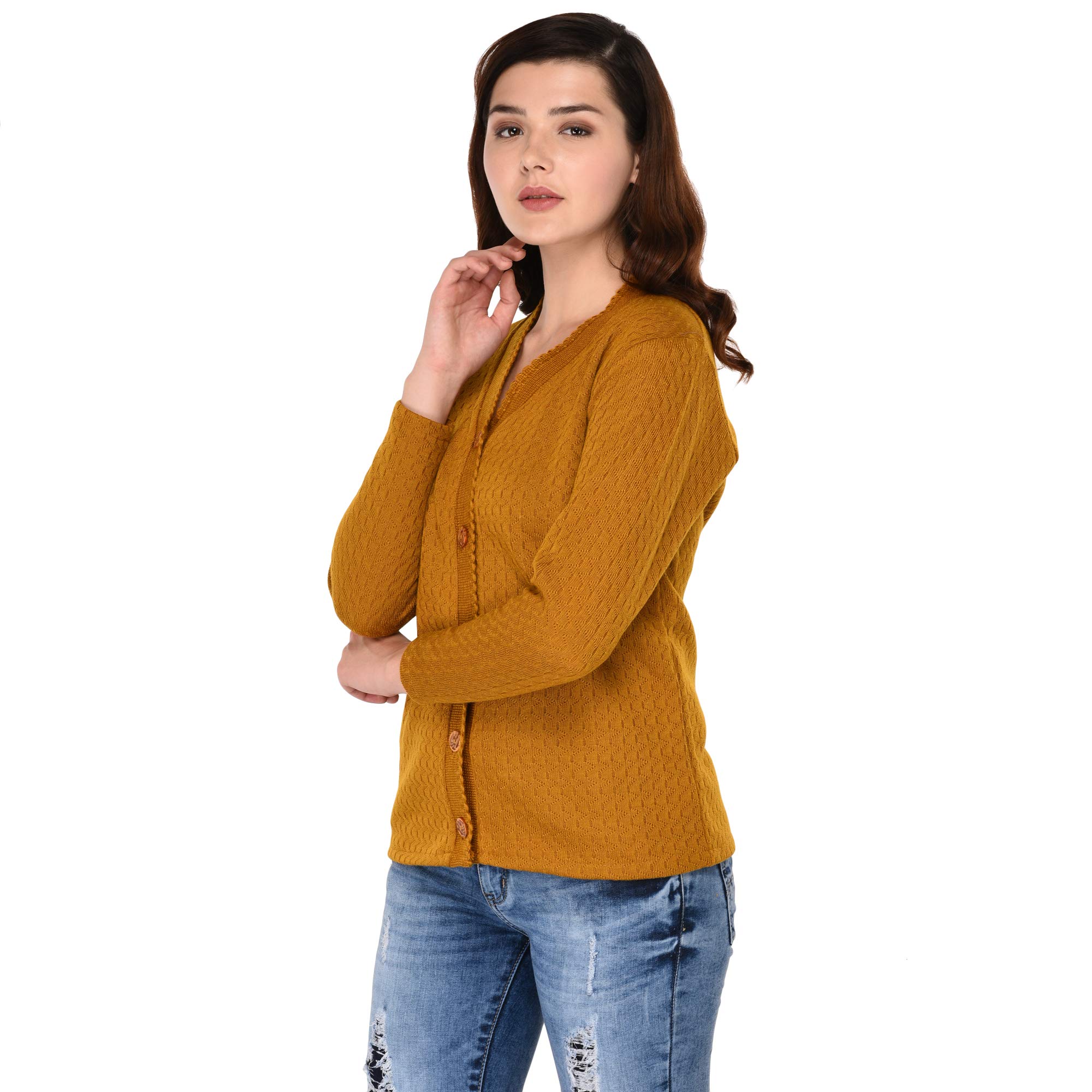 eWools Women's Wool V-Neck Sweater (H11-XXL_Mustard_2XL) - Image 4 thumbnail