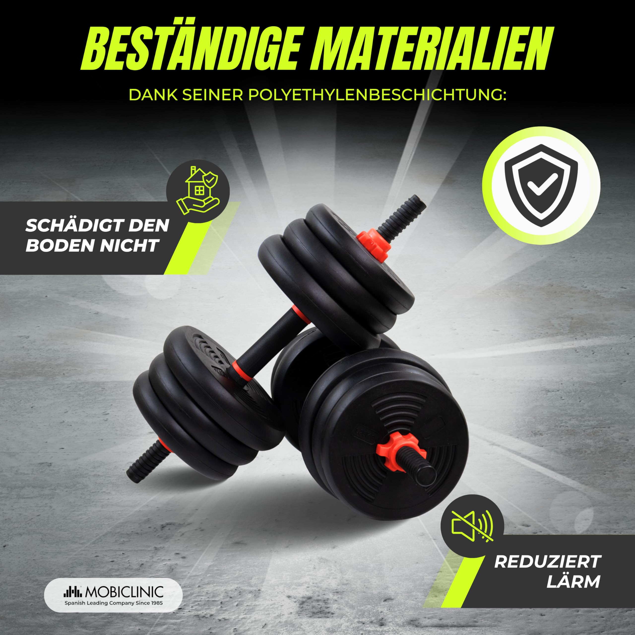 Mobiclinic®, Verstellbare Hanteln 20 kg, 4 in 1, Gewichtsset, Hanteln, Kugelhanteln und Liegestützständer, Verbindungsstange, Rutschfester Griff, Mobimax, Home Gym, Fitness