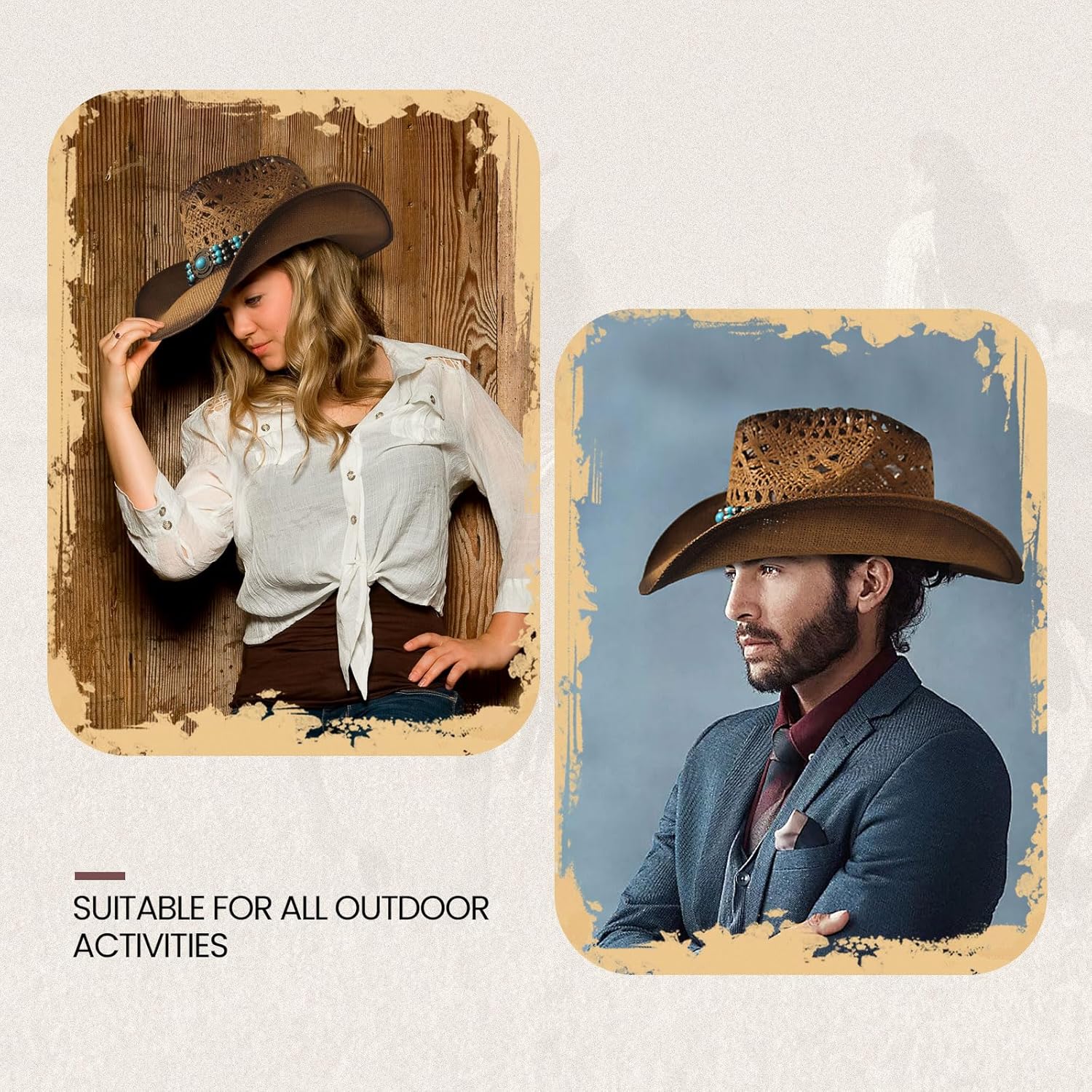 Wildarms Western Cowboy Hat for Women Men Wide Brim Woven Straw Cowboy Hat for Men Cowgirl Exquisite Decoration Band - Image 4