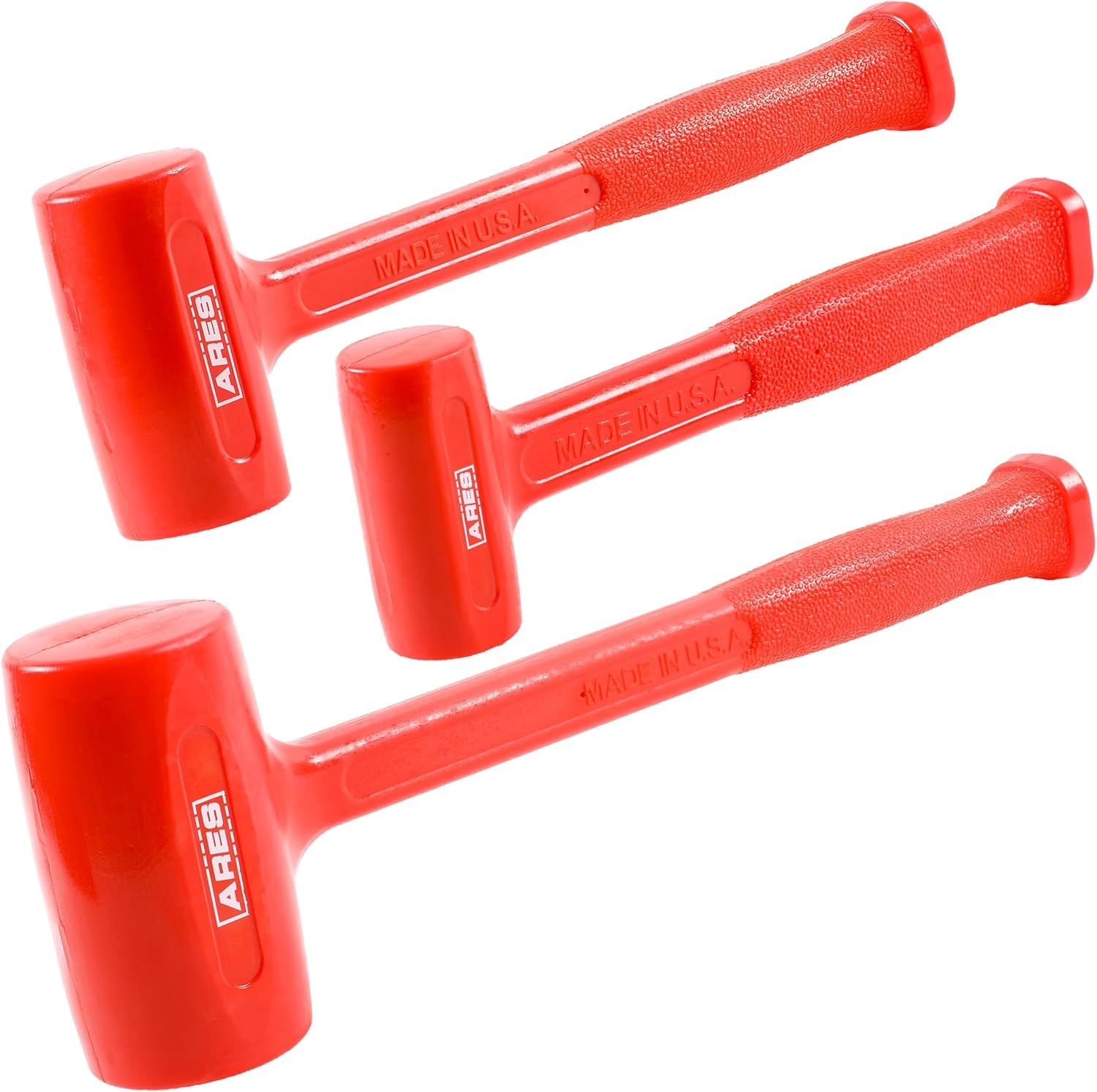 ARES 4131004 – 3-Piece Deadblow Hammer Set - Heavy Heads for Powerful Striking Force – Made in USA Tools for Automotive, Body Work, and Construction