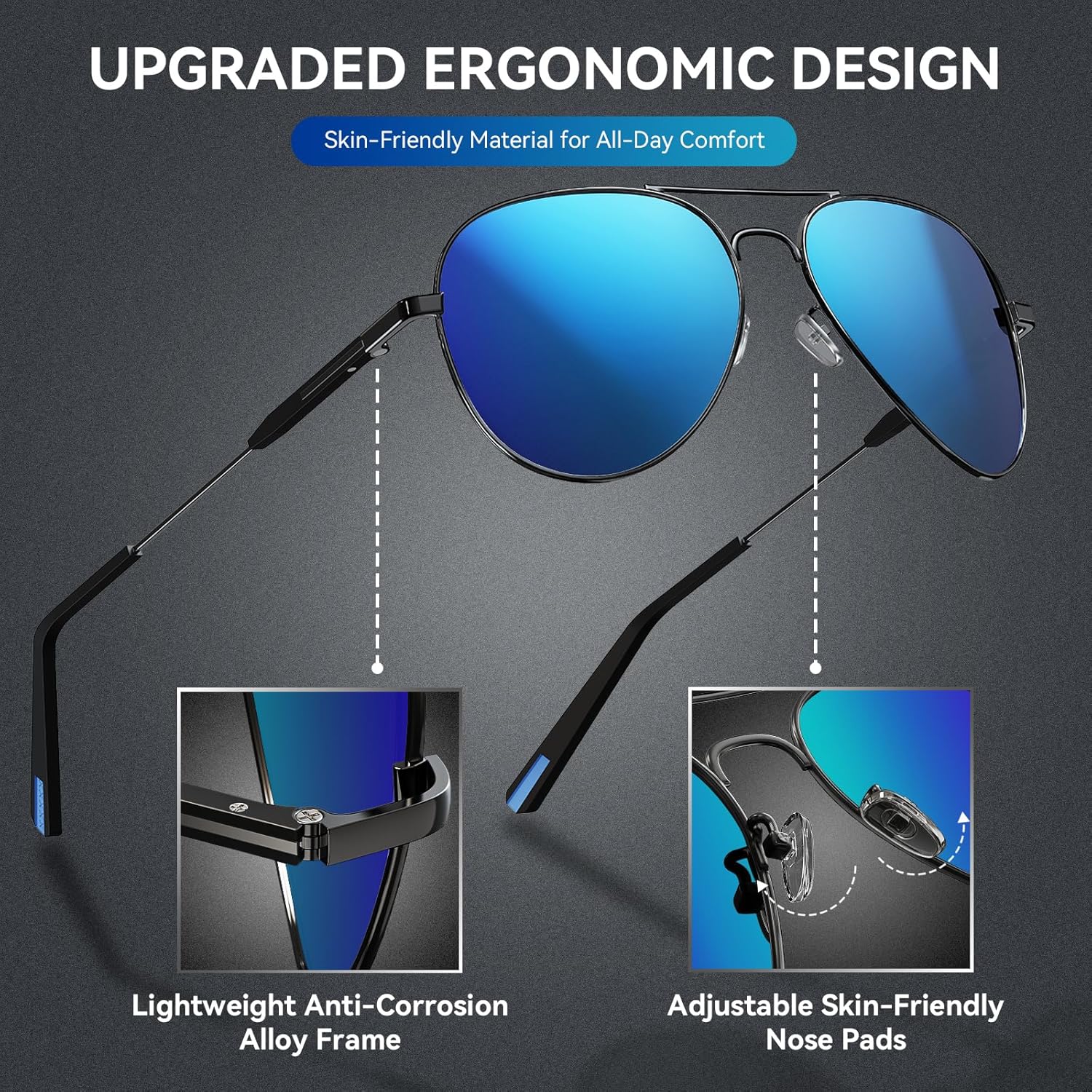 DADA-PRO Aviator Sunglasses for Men Women Polarized Retro Vintage Shades, Mirrored for Driving, UV Protection - Image 6