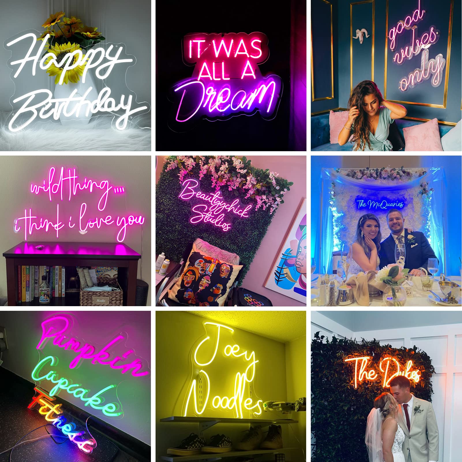 Personalisiert LED Leuchtschilder - Benutzerdefinierte Neonschilder für Wanddekoration Bar Geburtstag Hochzeit Party Schlafzimmer Logo Lichtzeichen Neonschild(Optionaler 25-120cm,1 - 3 Lines Text)