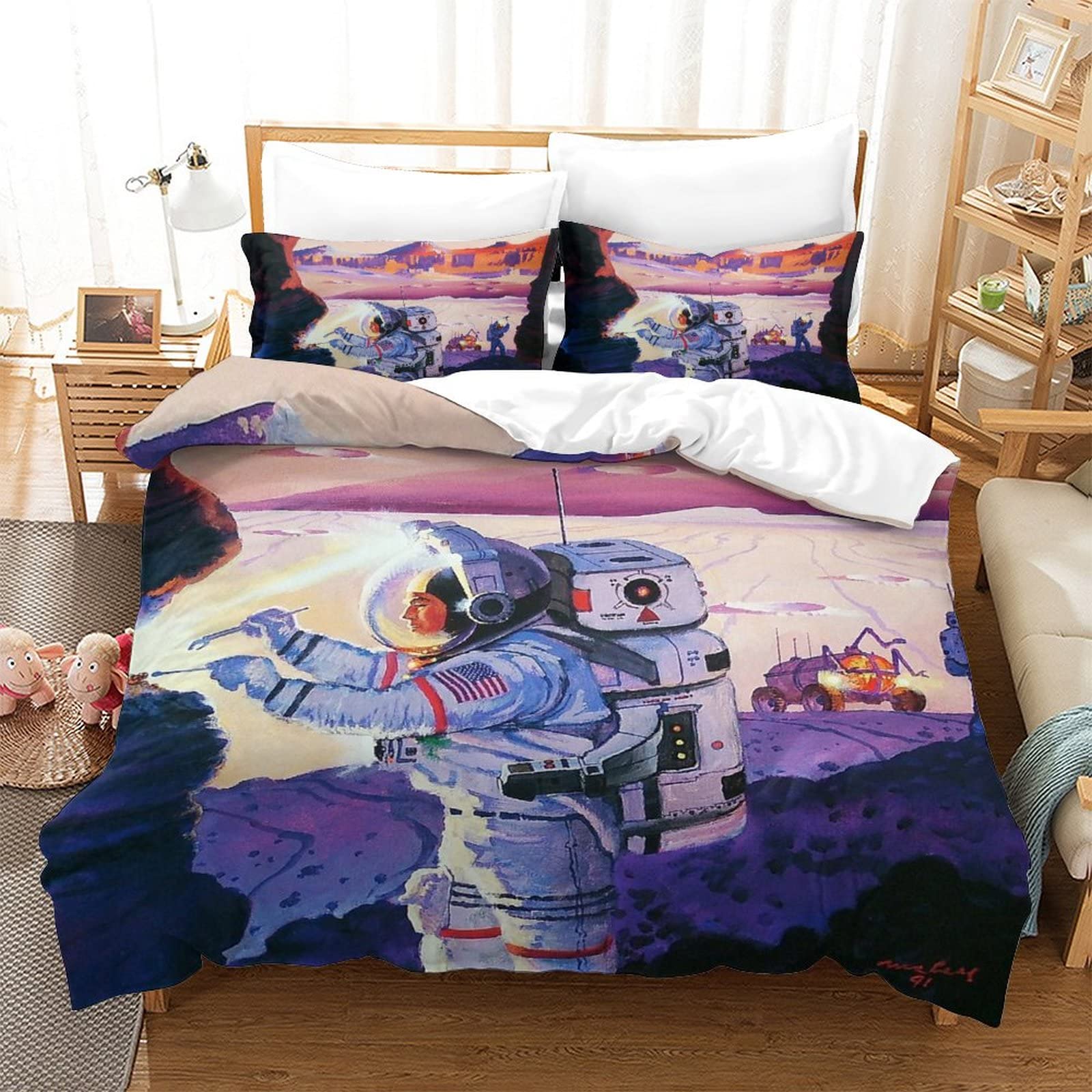 Parure de lit astronaute et housse de couette imprimée 3D galaxie 200x200cm zipper
