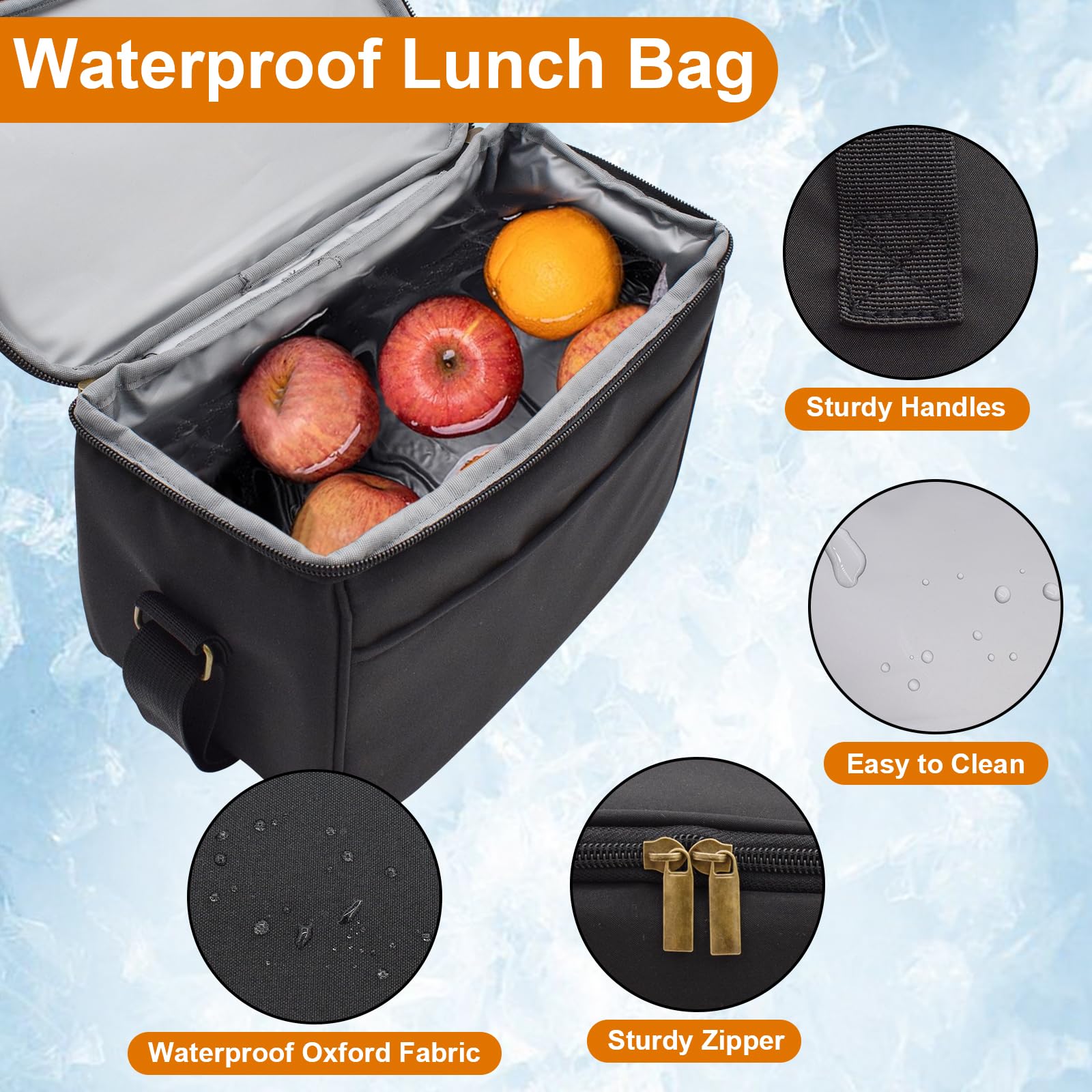 Nanxson Insulated Lunch Bag for Women Men Floral Cool Bag Lunch Box Waterproof Large Capacity Tote Bag for Picnics Work School (7.5L,B-Black) - Image 4