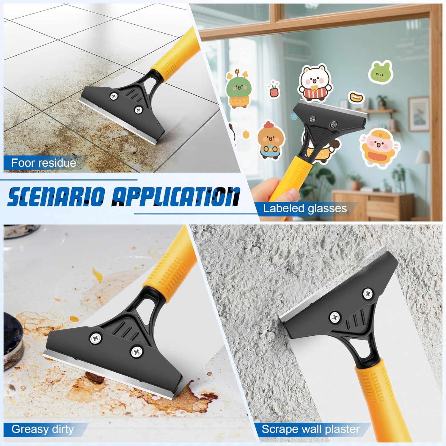 Floor Scraper with 45.7” Long Handle, 4 Inch Razor Blade Scraper with 10PCS Extra Metal Blades,Paint Scrapers for Cleaning Wall Glass Tile Floor Paint Gum Stains Stickers Linoleum