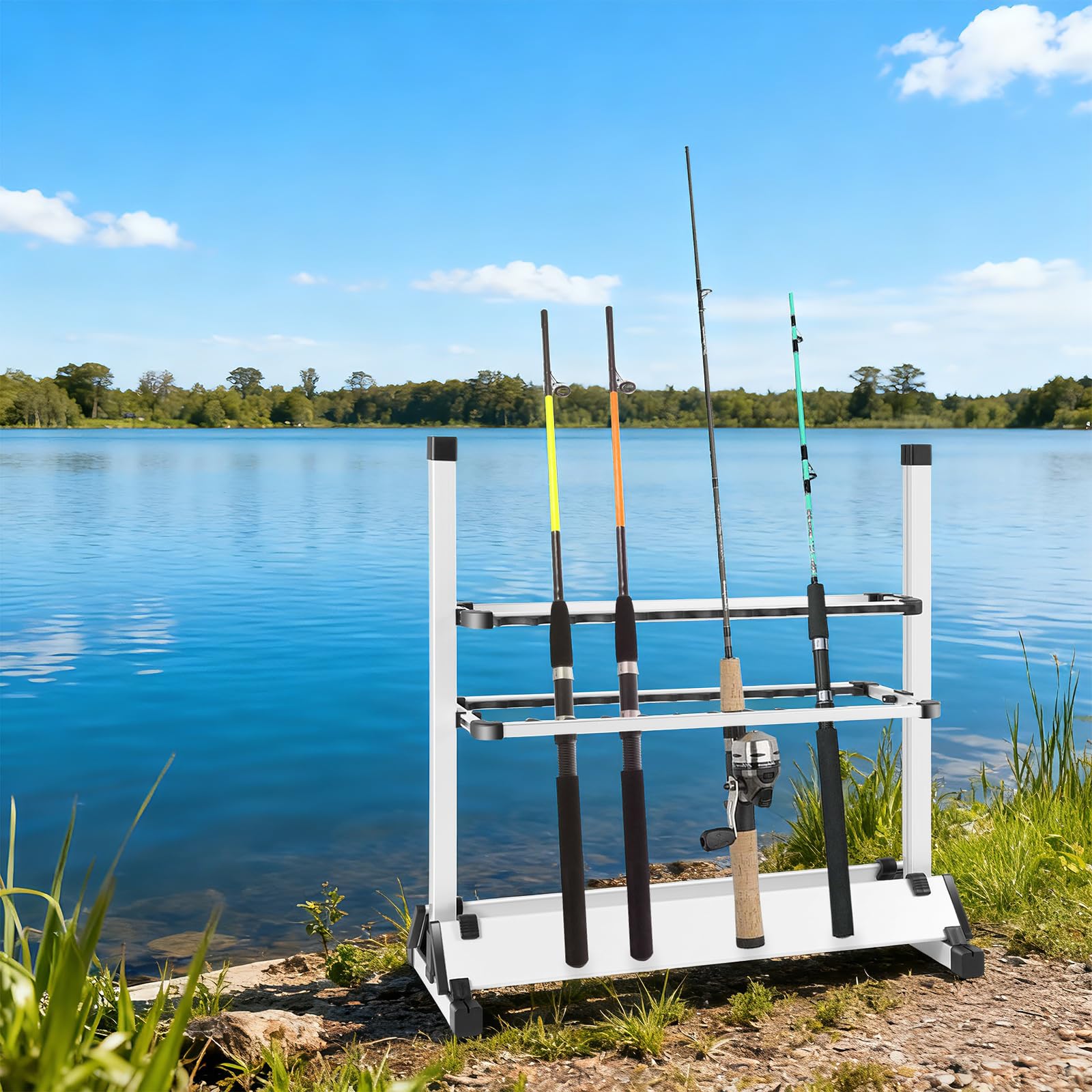 BIG - Supporto per canna da pesca in lega di alluminio, regolabile in altezza, fino a 24 canne, organizzatore per canne da pesca in garage o in casa